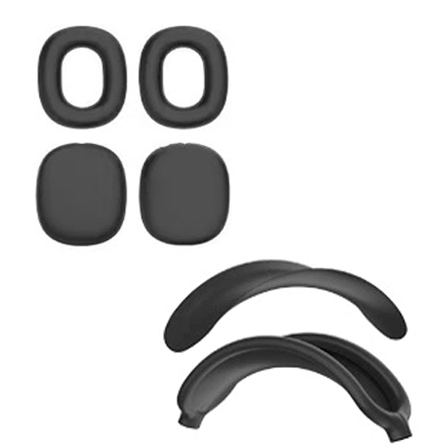 Czarne nauszniki i poduszki pałąka słuchawek. Ułożone na białym tle.