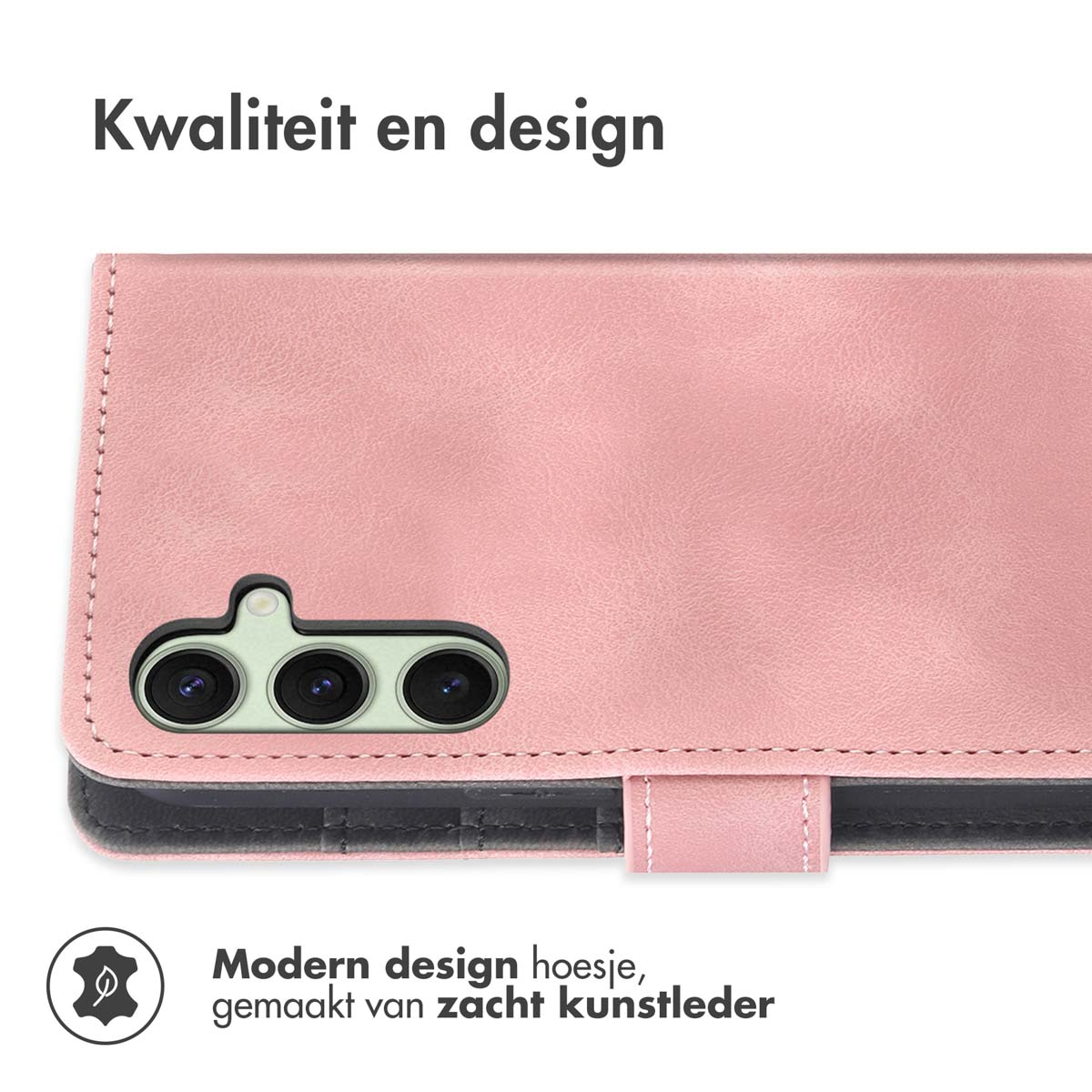 Gros plan sur une coque de téléphone rose. Elle a une découpe pour l'appareil photo et un fermoir magnétique.