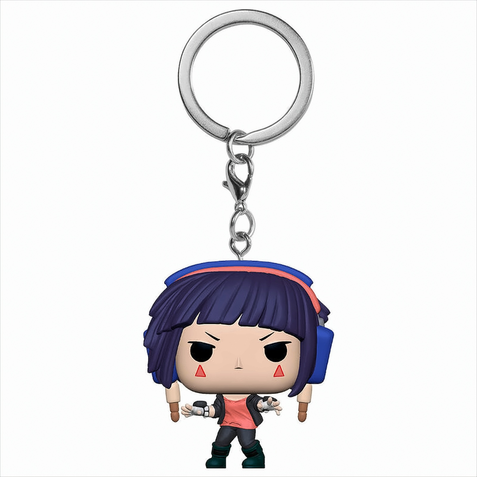 Schlüsselanhänger-Figur eines Anime-Mädchens mit blauen Haaren und Kopfhörern. Sie hat einen silbernen Ring.