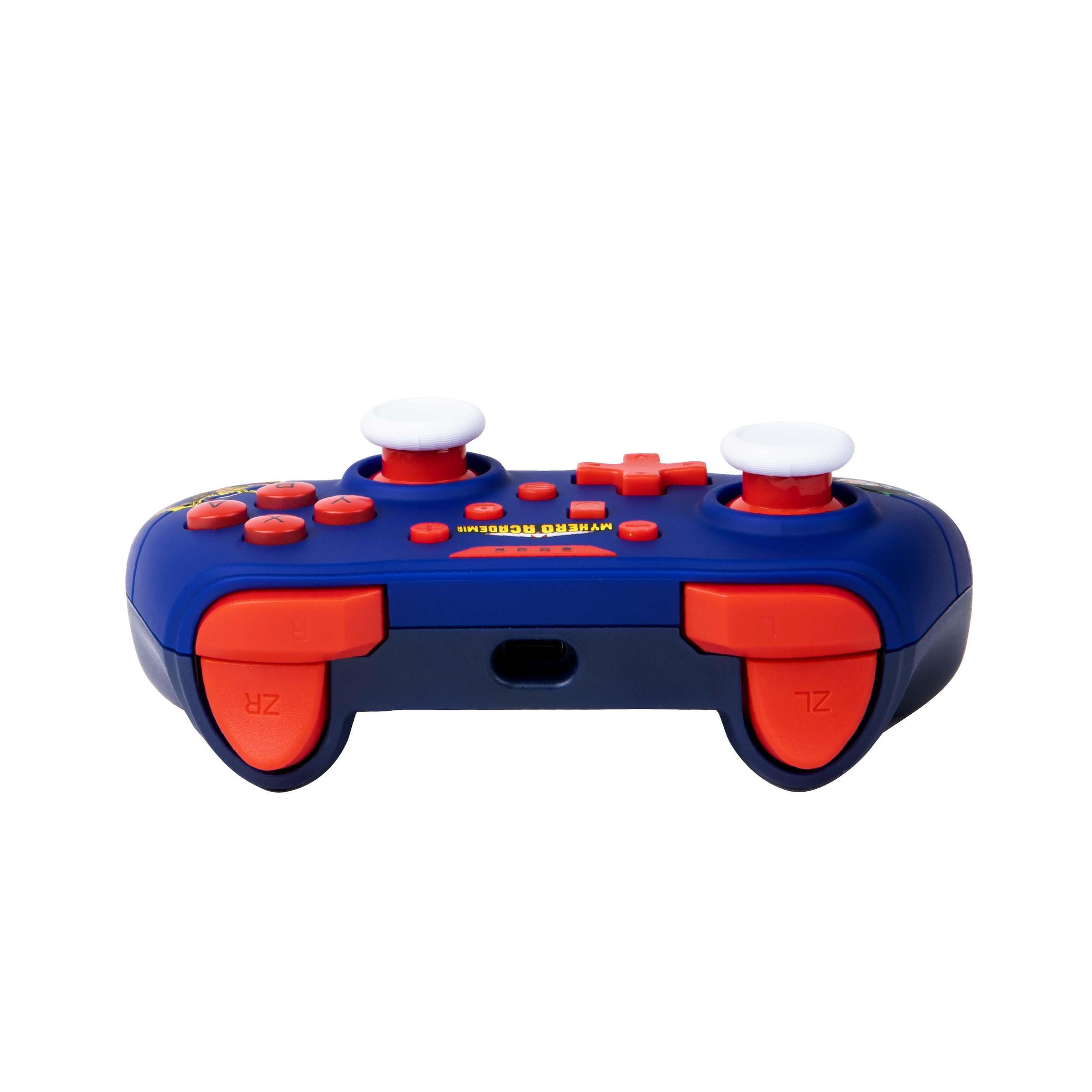 Controller Nintendo Switch blu e rosso con pulsanti e joystick.
