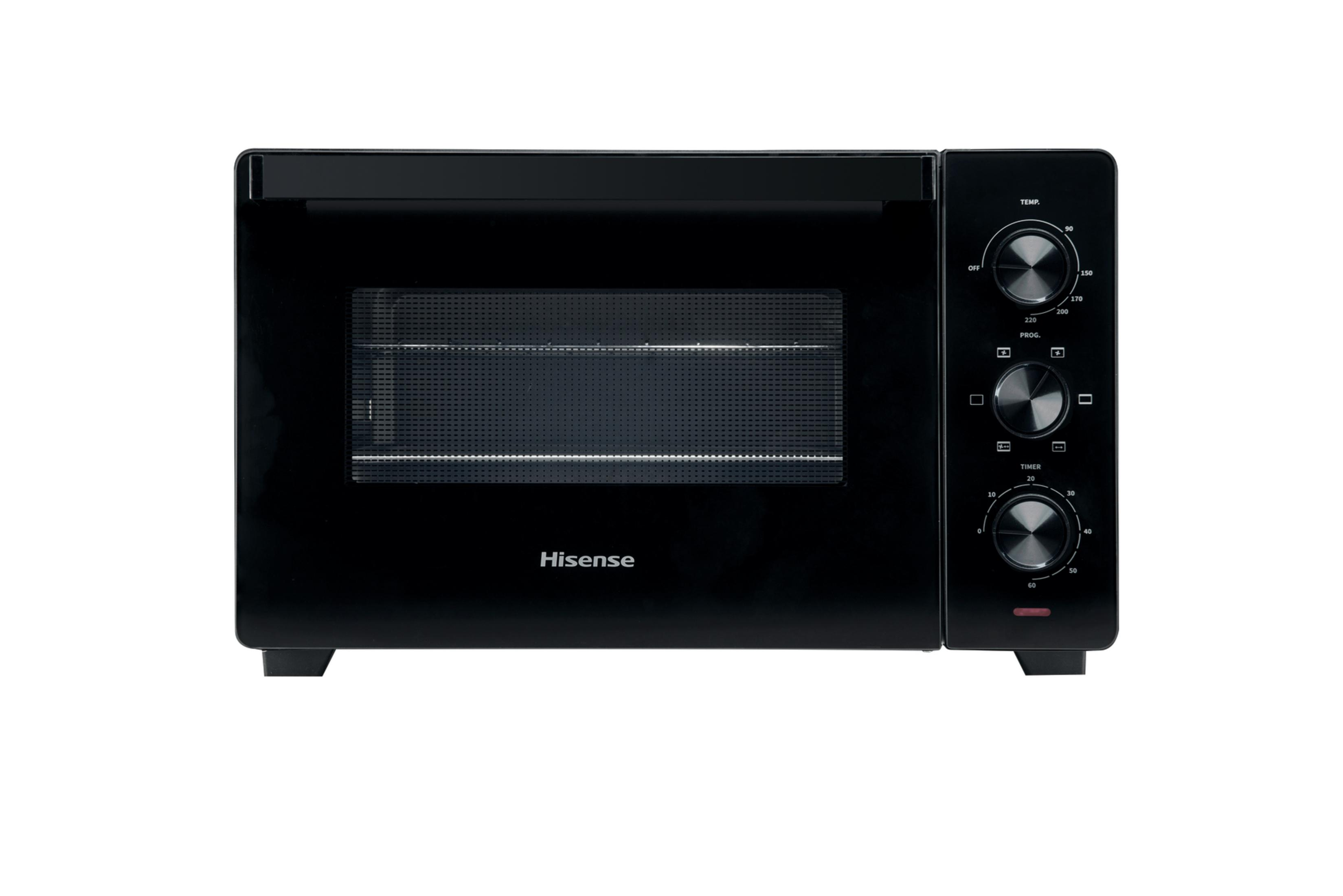 Forno a microonde nero, con comandi sul lato destro. Logo Hisense visibile.