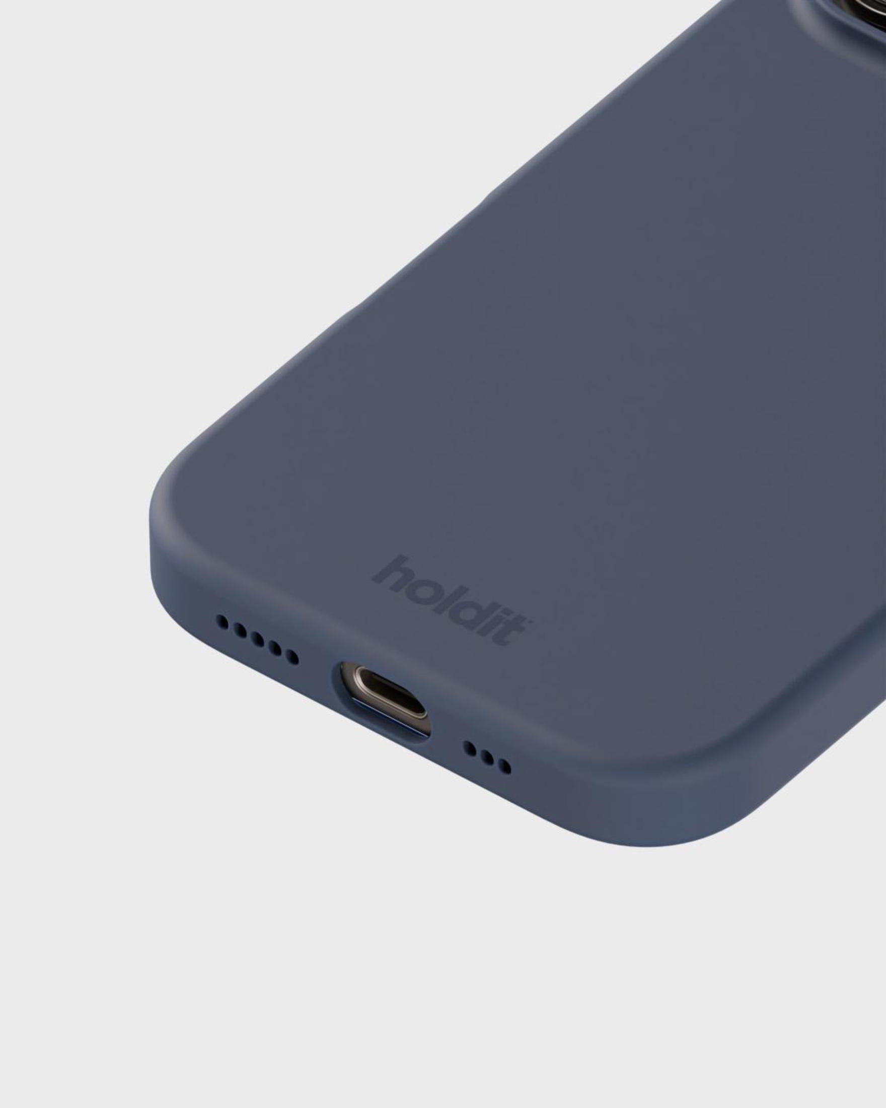 Blaue Handyhülle mit der Aufschrift 'holdit'. Die Hülle hat Löcher für die Telefonfunktionen.