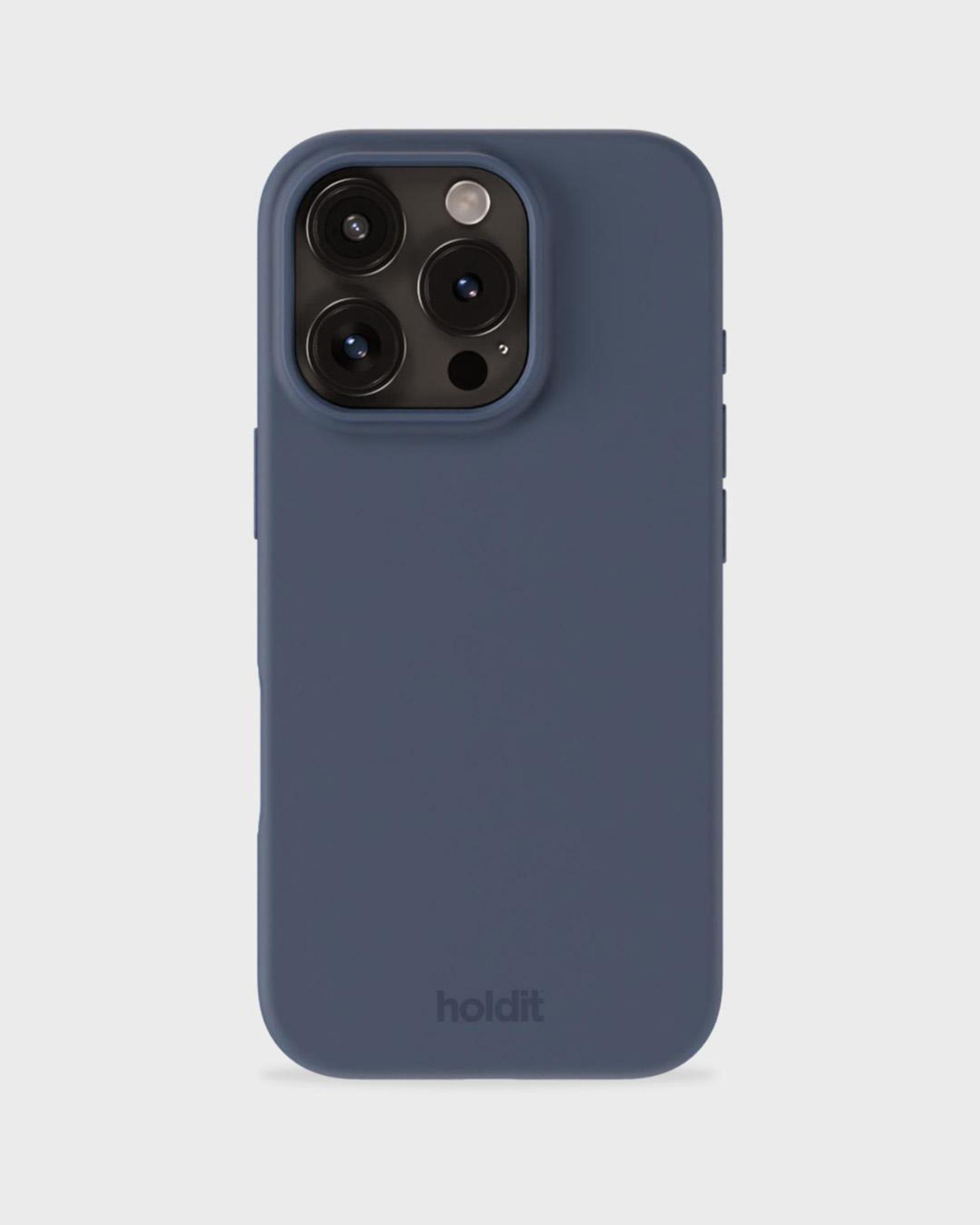Dunkelblaue Handyhülle mit 3 Kameras, dem Wort 'holdit', weißer Hintergrund.
