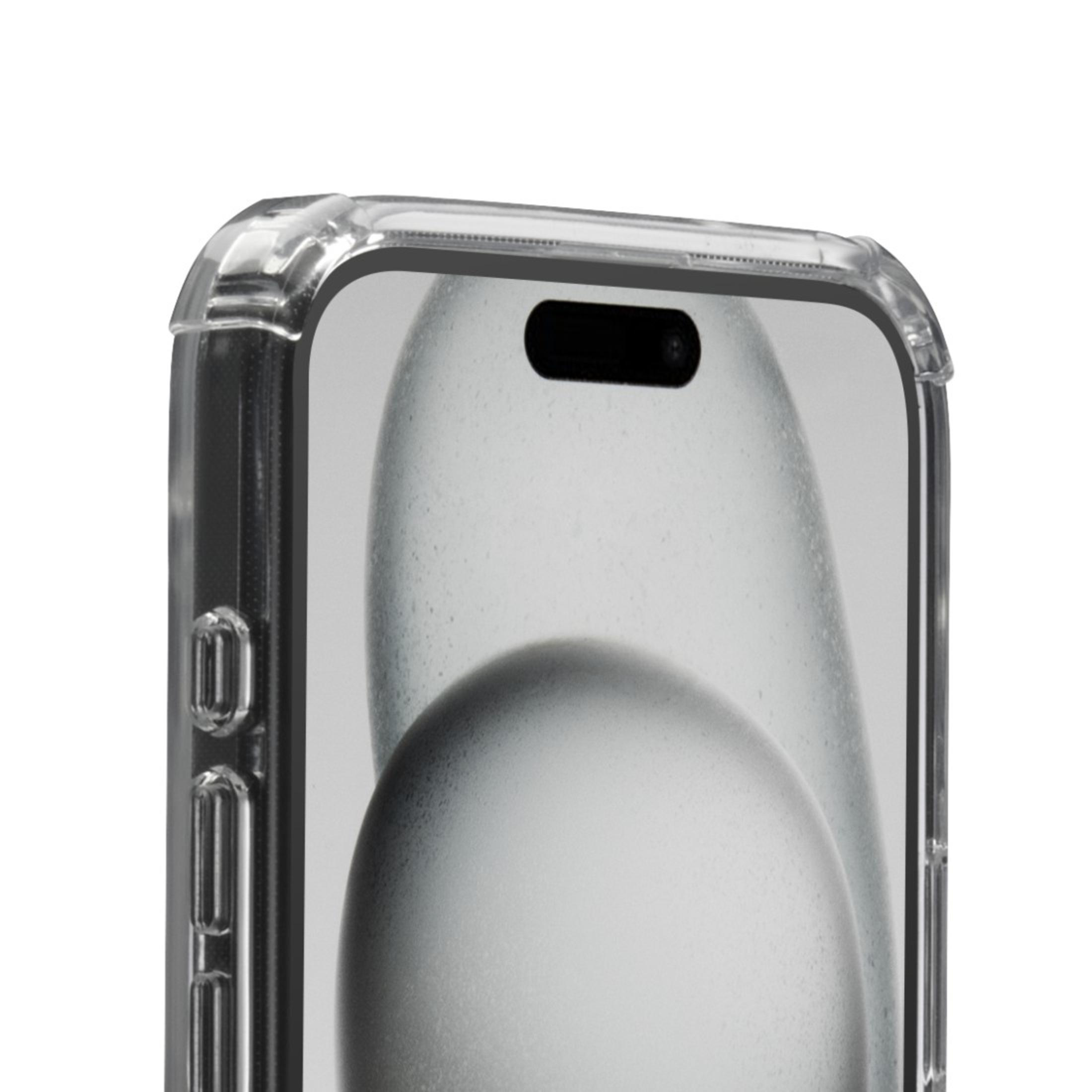 Zbliżenie etui na telefon. Etui jest przezroczyste i ma białe kwiatowe tło.