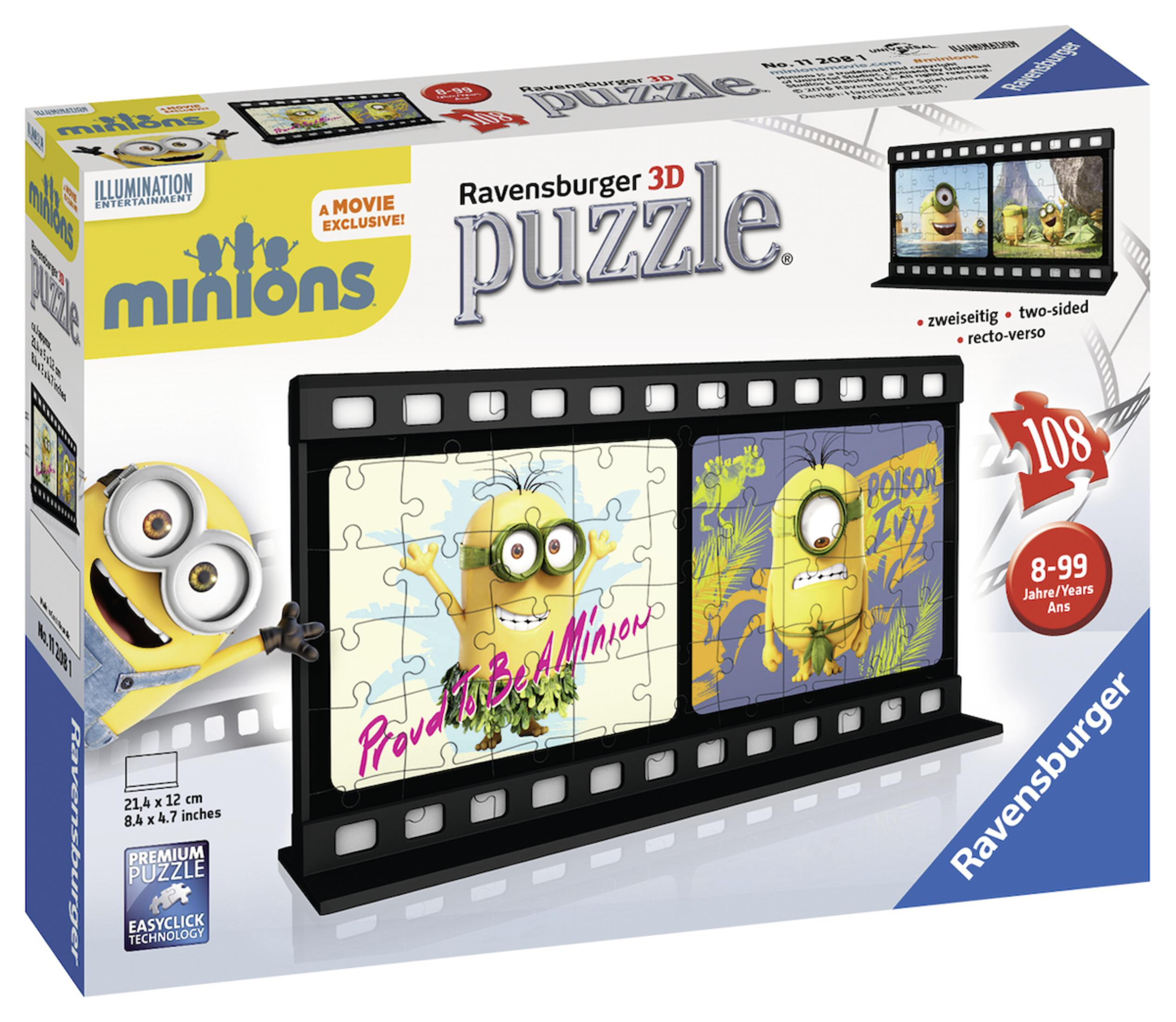 Minions 3D Puzzlebox mit Puzzlemotiven und Minions-Charakteren.