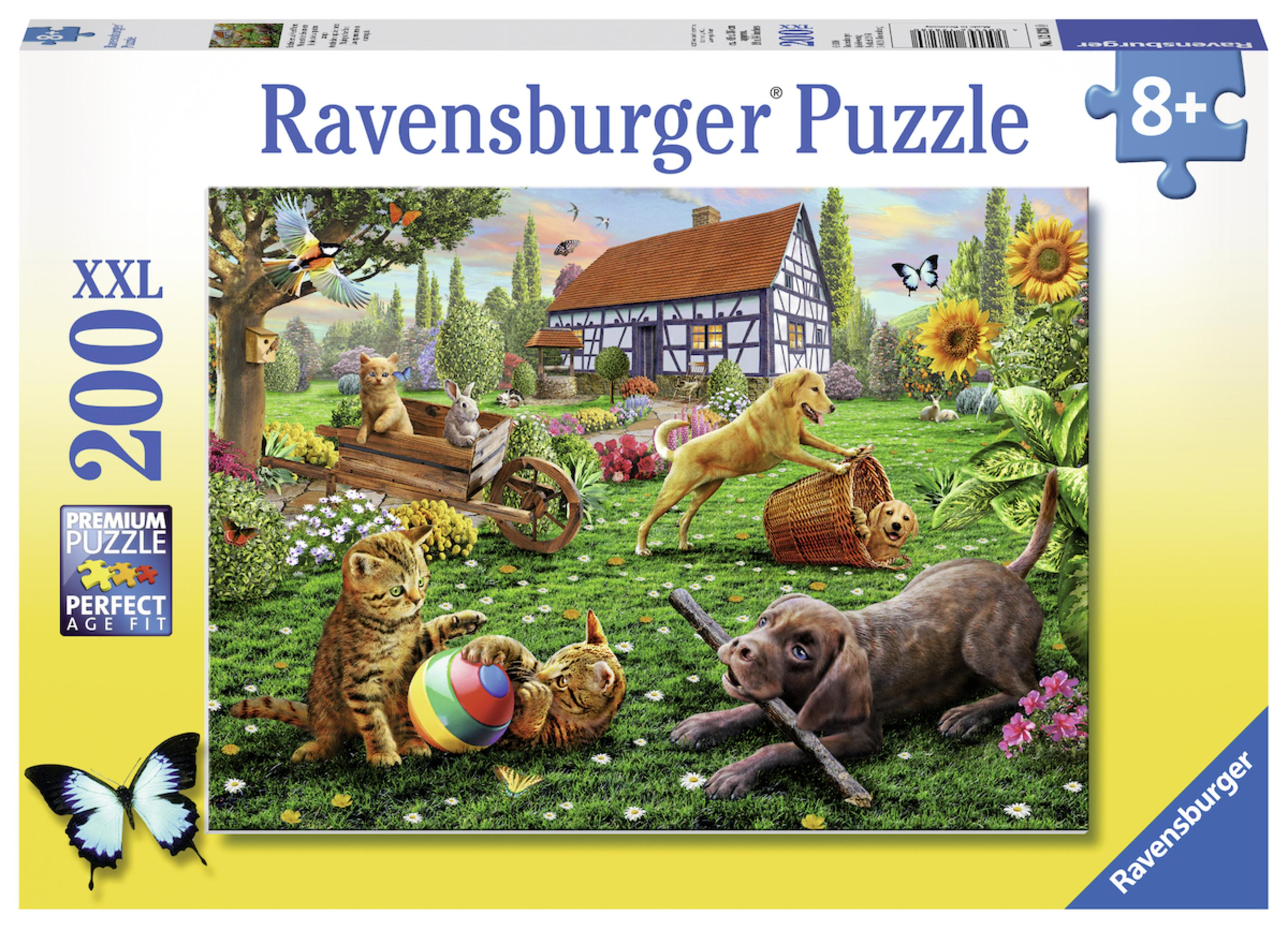 Ravensburger Puzzledose. Hunde, Katzen und Haus. XXL 200 Teile.
