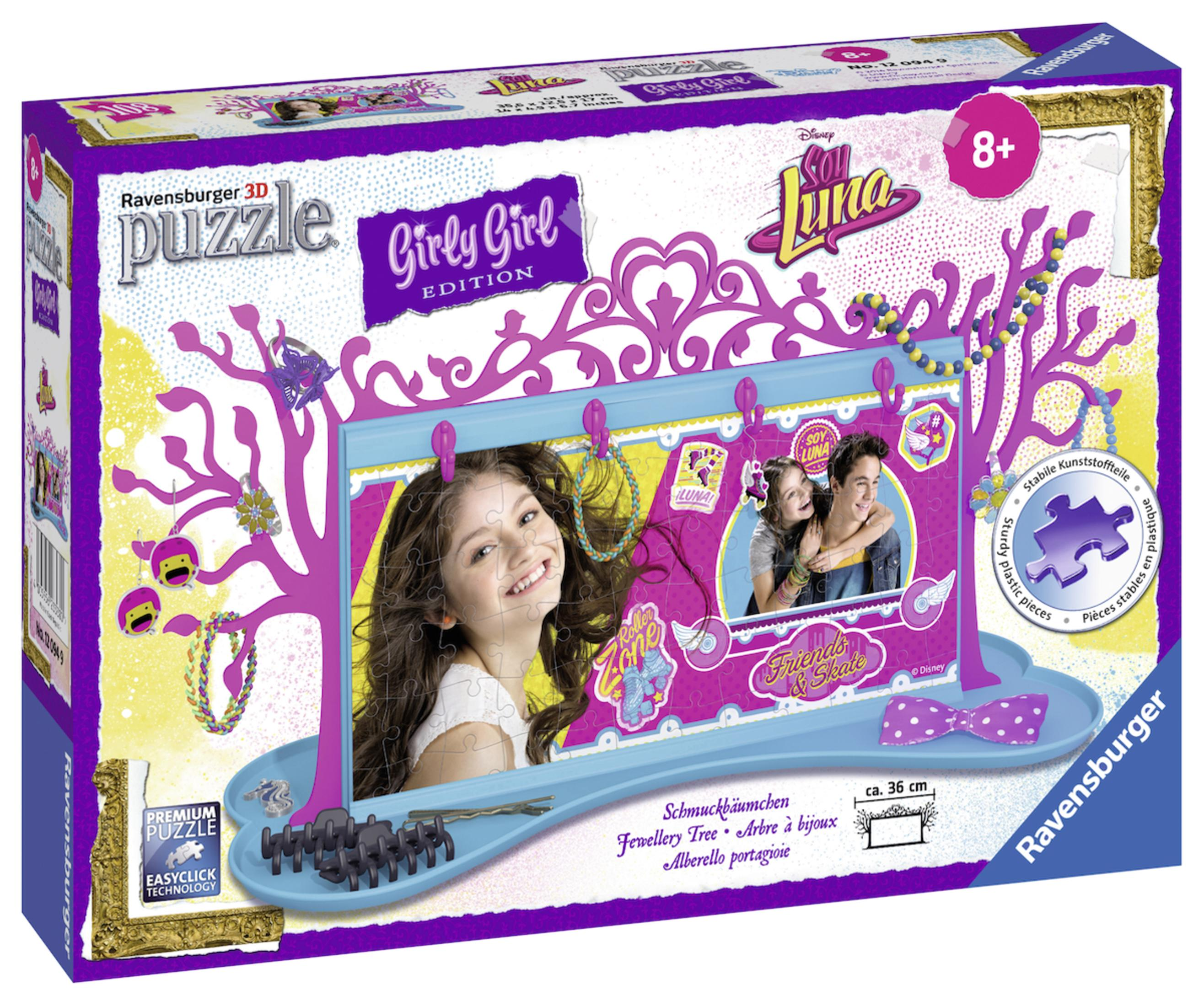 Puzzledose mit einem Mädchen, Schmuckbaum und dem Text 'Girly Girl Edition' und 'Soy Luna'.
