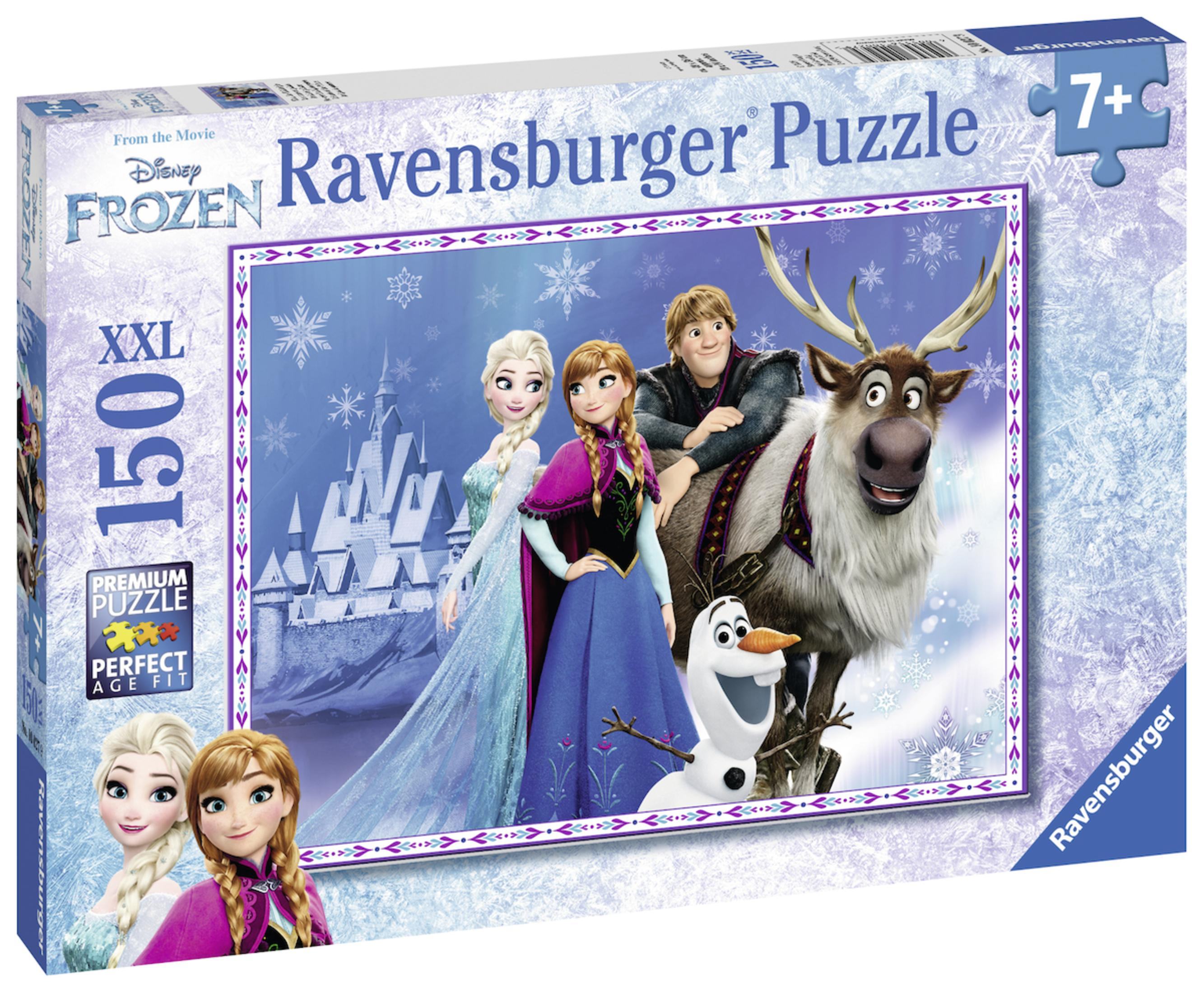 Ein Puzzlespiel mit Figuren aus Frozen, darunter Elsa, Anna und Olaf.