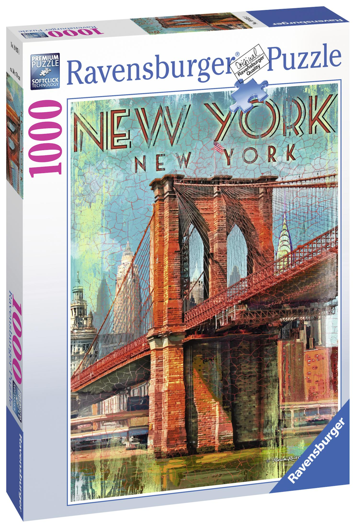 Eine Puzzledose mit einer Darstellung der Brooklyn Bridge in New York City.