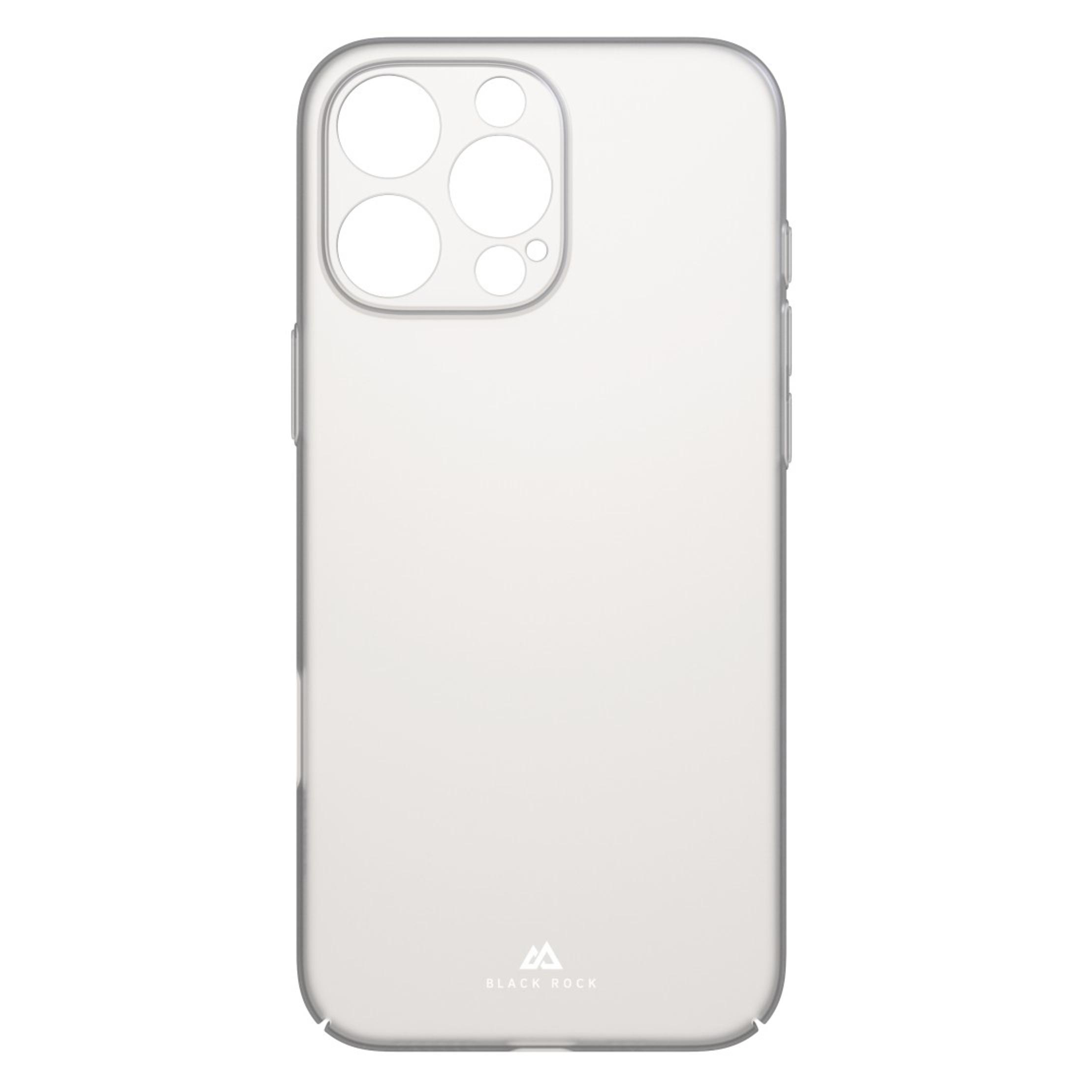Custodia trasparente per telefono. Ha fori per fotocamera e tasti. Il logo è in basso.
