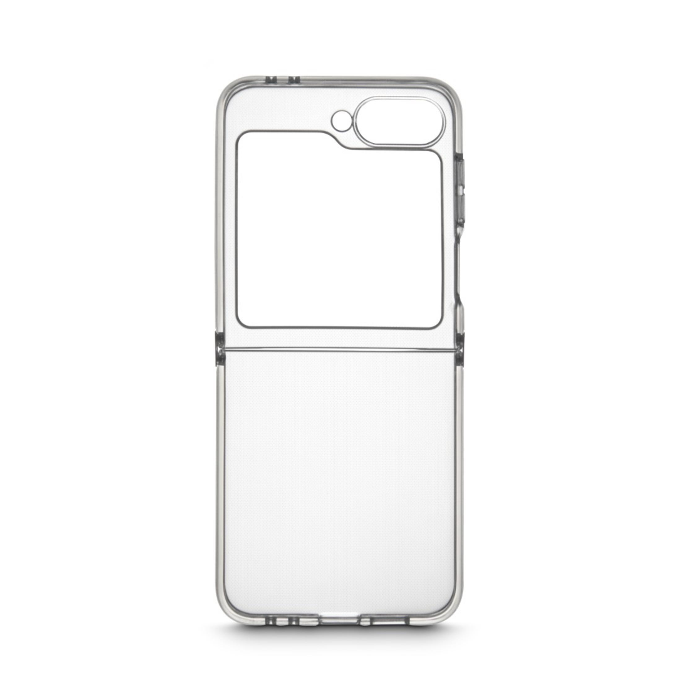 Coque de téléphone transparente, ouverte. La coque est transparente, montrant la structure interne.