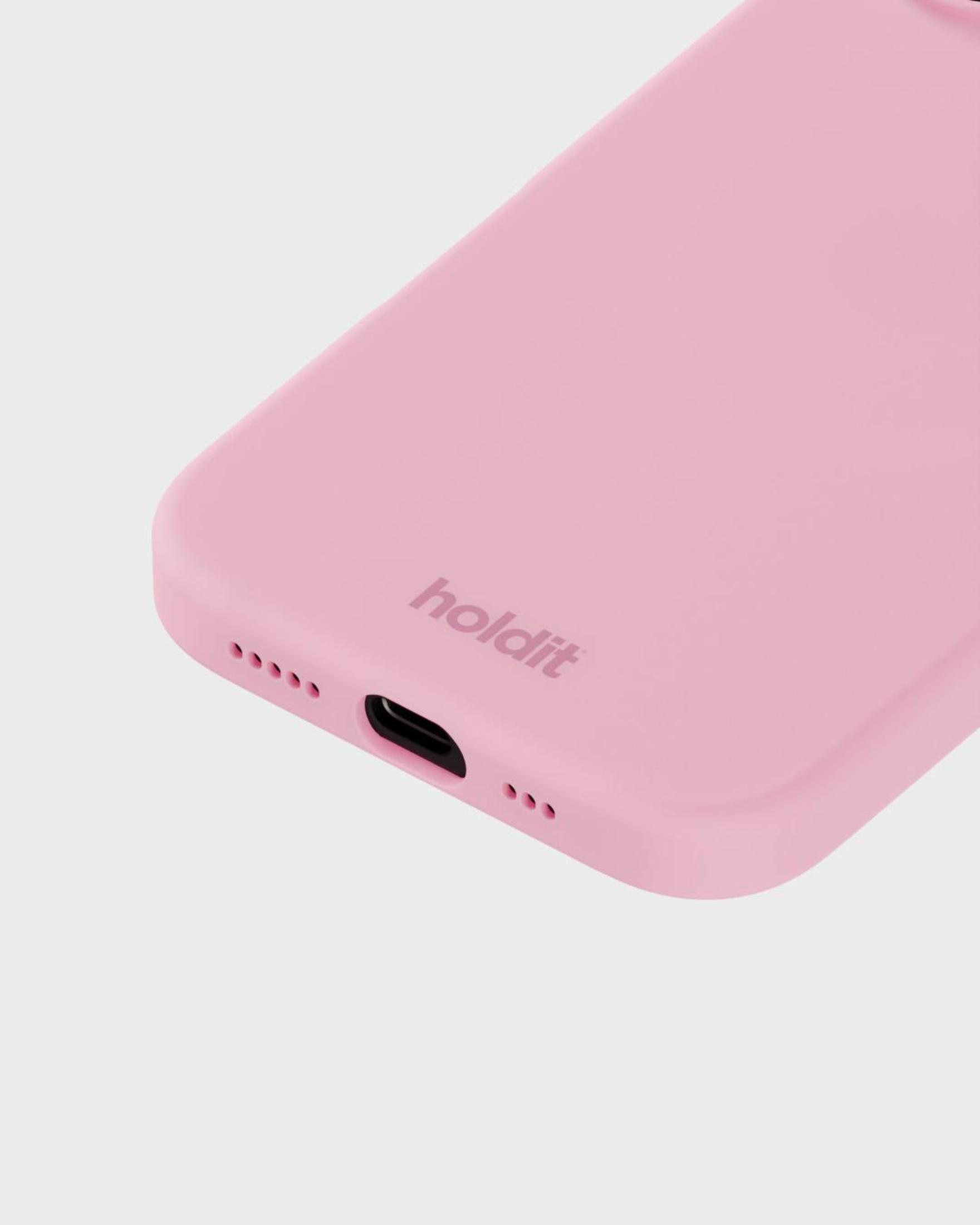 Eine rosa Handyhülle mit dem Aufdruck 'holdit'. Sie hat Aussparungen für Anschlüsse und Knöpfe.