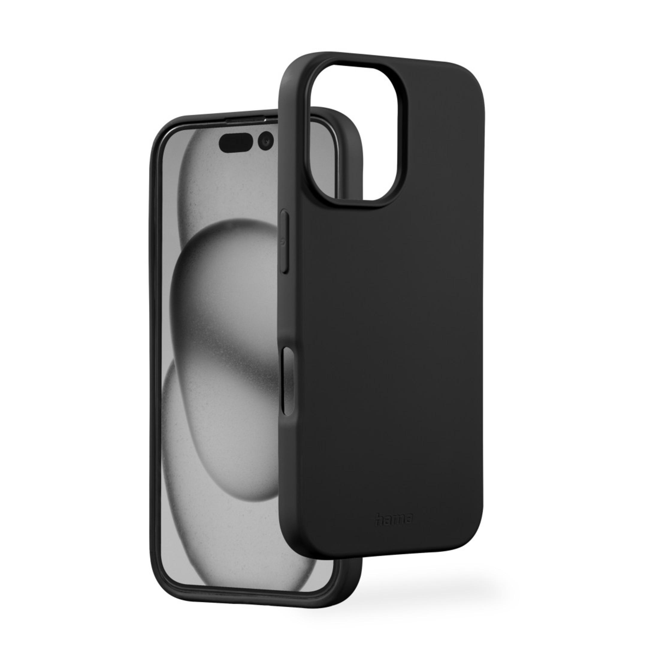 Una custodia per telefono nera con un telefono all'interno. La custodia ha un ritaglio per la fotocamera.