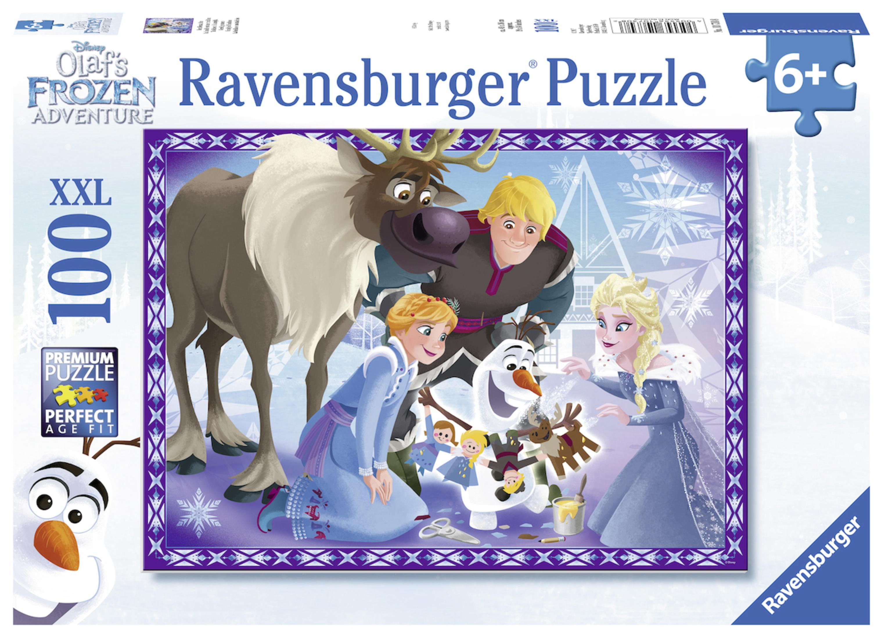 Frozen Puzzledose. Charaktere aus dem Film sind abgebildet. Weißer Hintergrund.