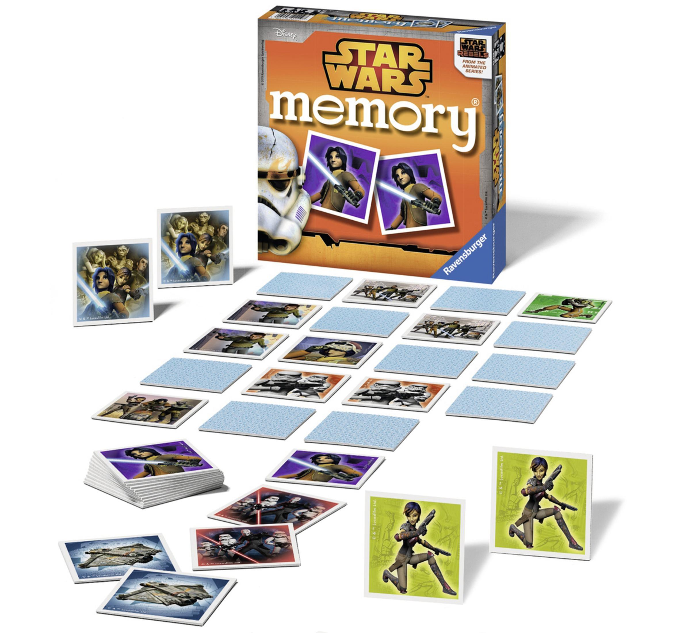 Star Wars Memory Spielbox und Karten mit Charakteren.