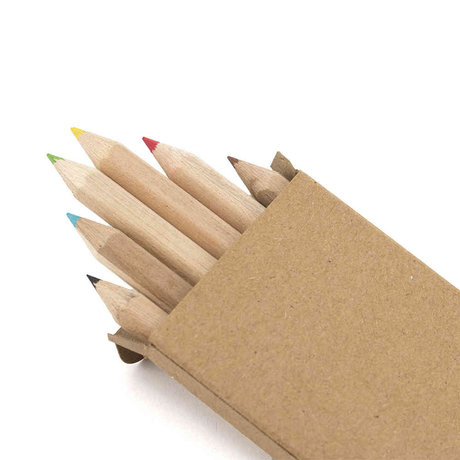 Lápices en una caja de cartón. Los lápices tienen puntas de colores.