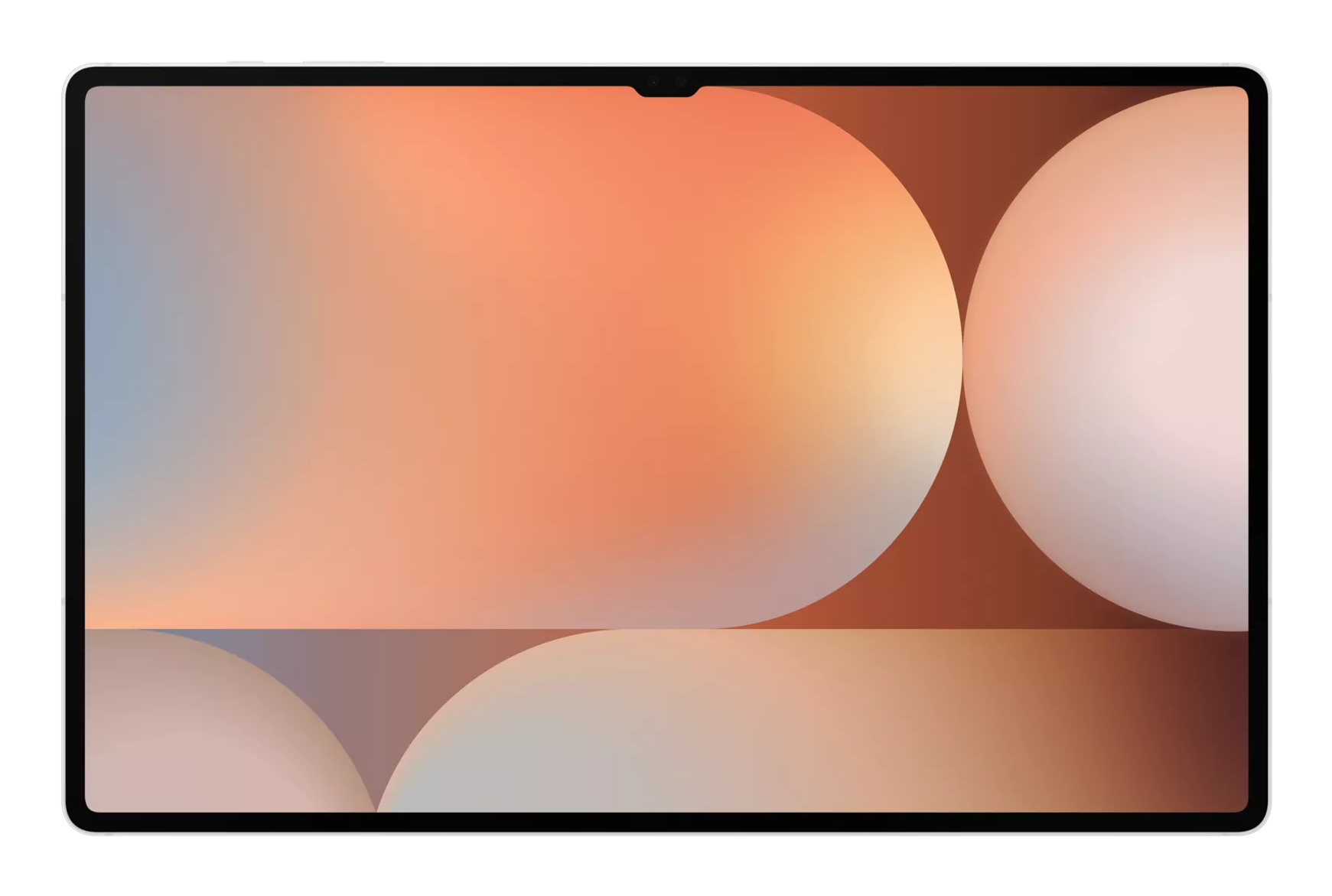 Ekran tabletu z abstrakcyjnym pomarańczowo-brązowym gradientem, czarna ramka.