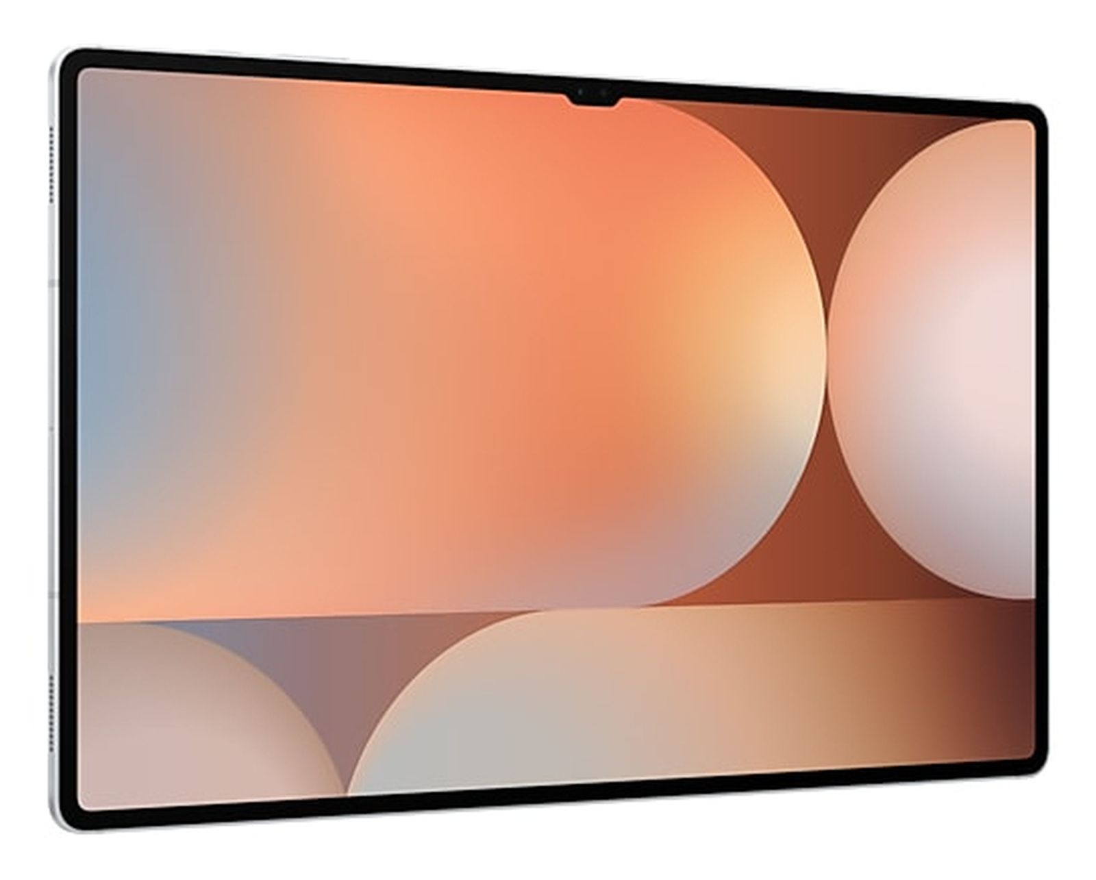 Een tablet met een kleurrijke, abstracte achtergrond. Het heeft een witte rand.