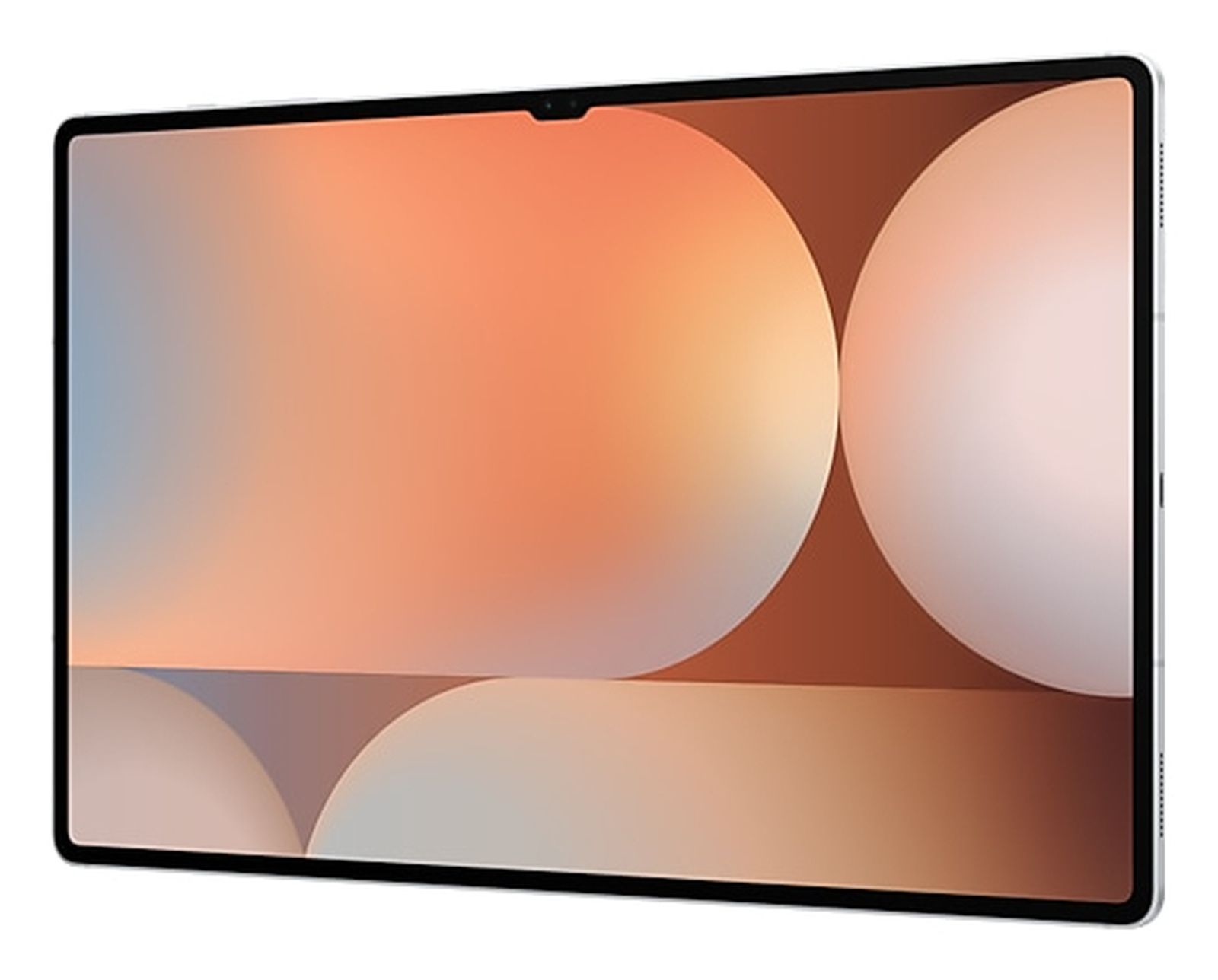 Een tablet met een kleurrijke achtergrond, op een witte achtergrond. De tablet staat in landschapsmodus.