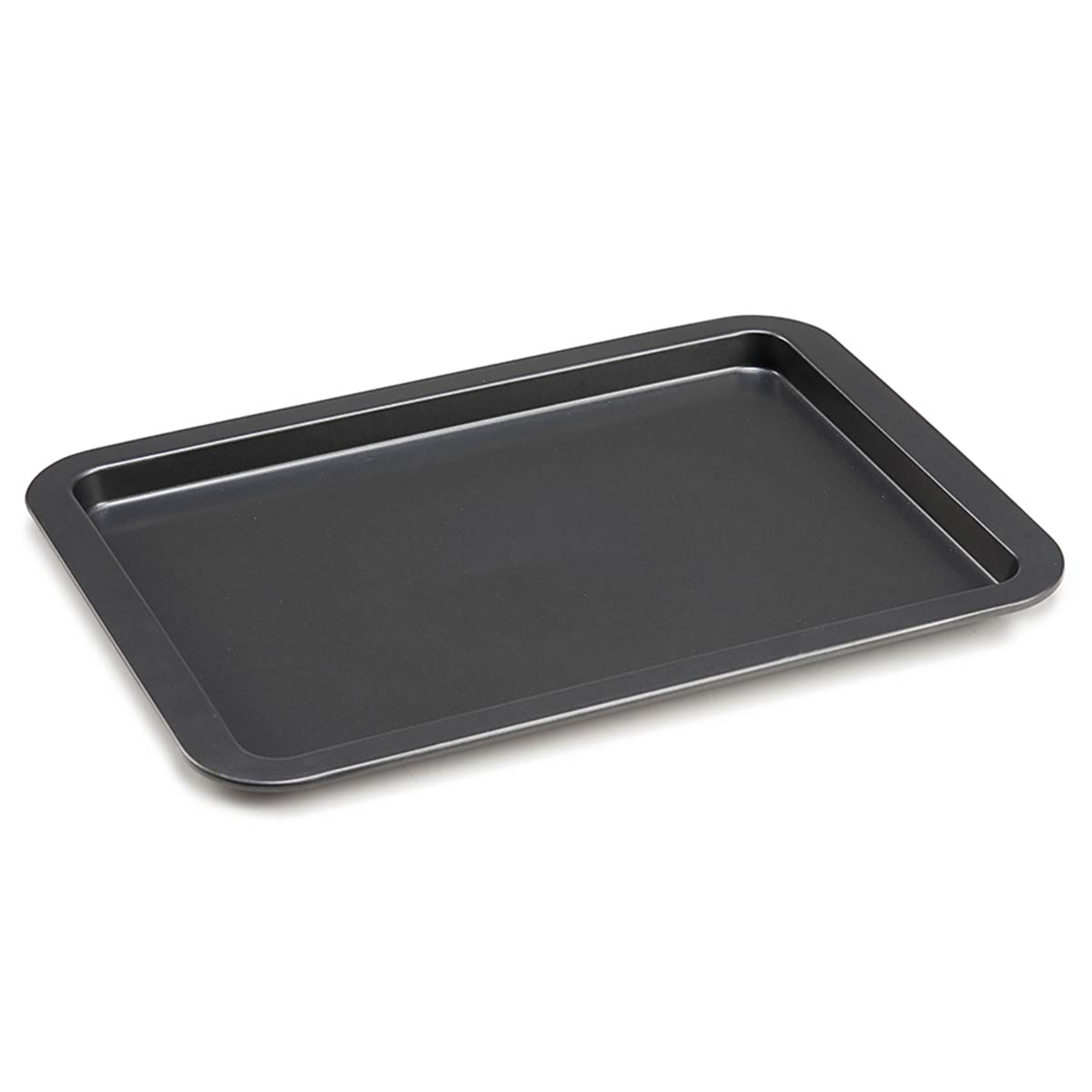 Teglia da forno rettangolare nera. Lo sfondo è bianco.