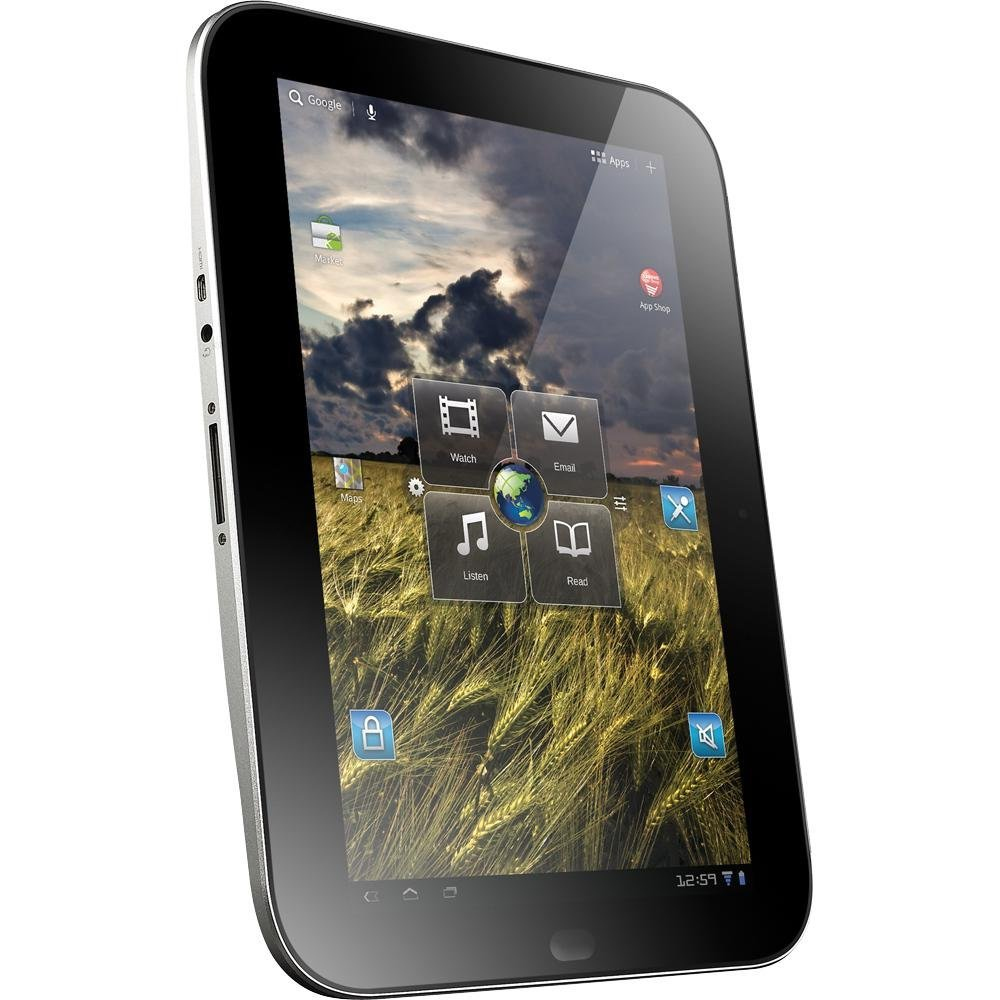 Tablet zeigt einen Bildschirm mit Symbolen und einem Hintergrund eines Weizenfeldes.