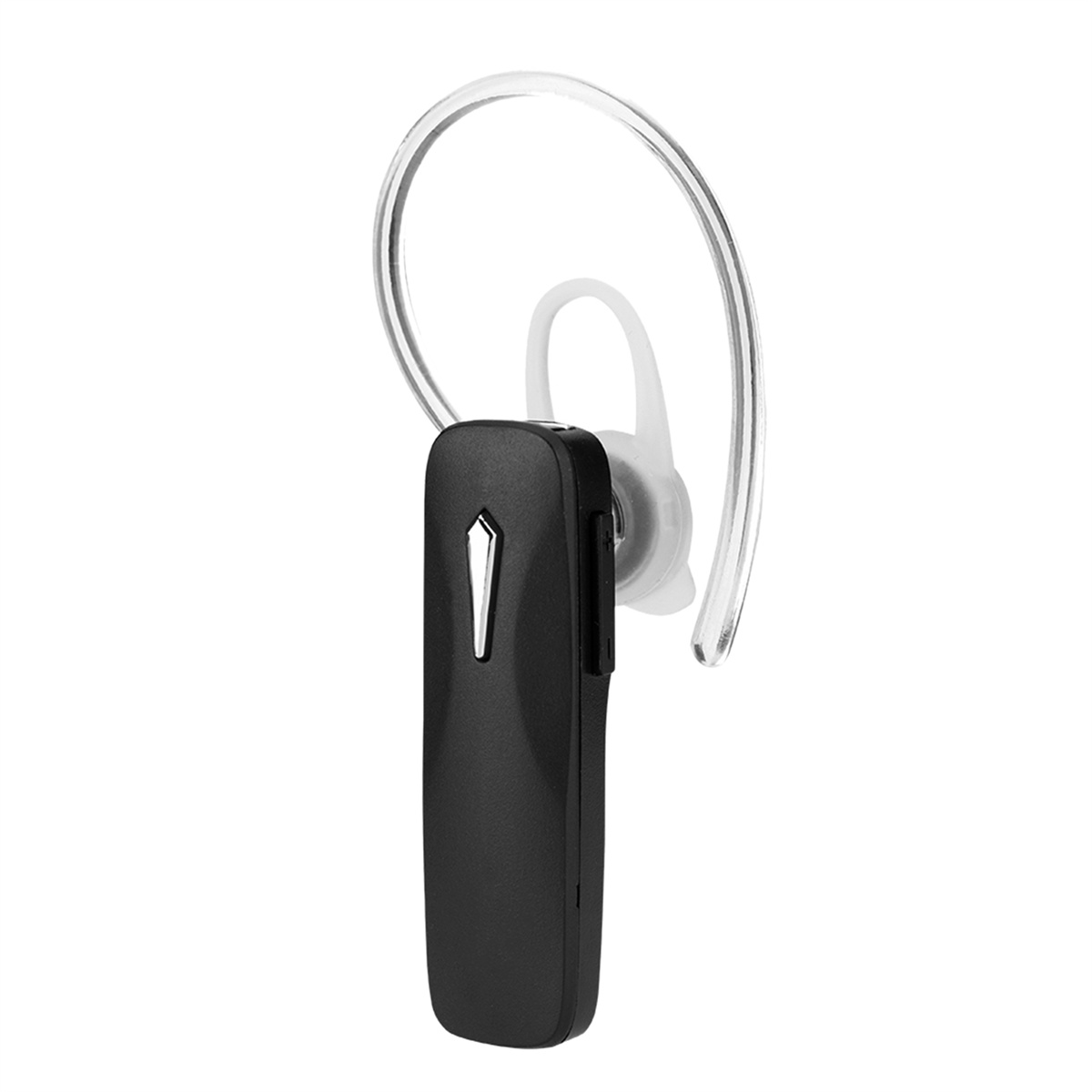 Schwarzes Bluetooth-Headset mit Ohrbügel, schlichtes Design.