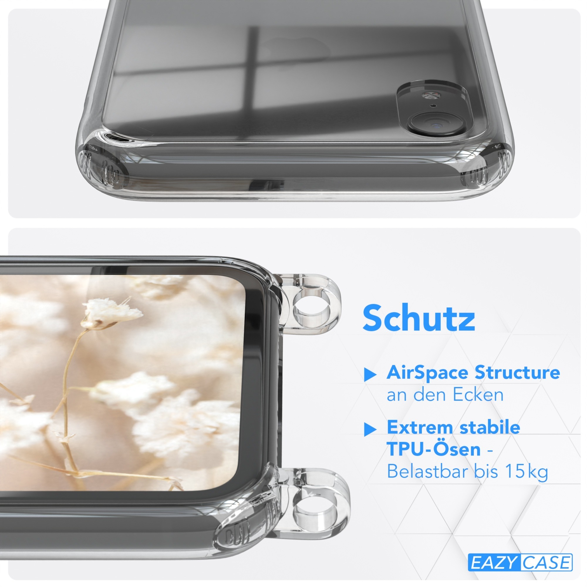 Nahaufnahme einer transparenten Handyhülle mit den Details der Struktur.