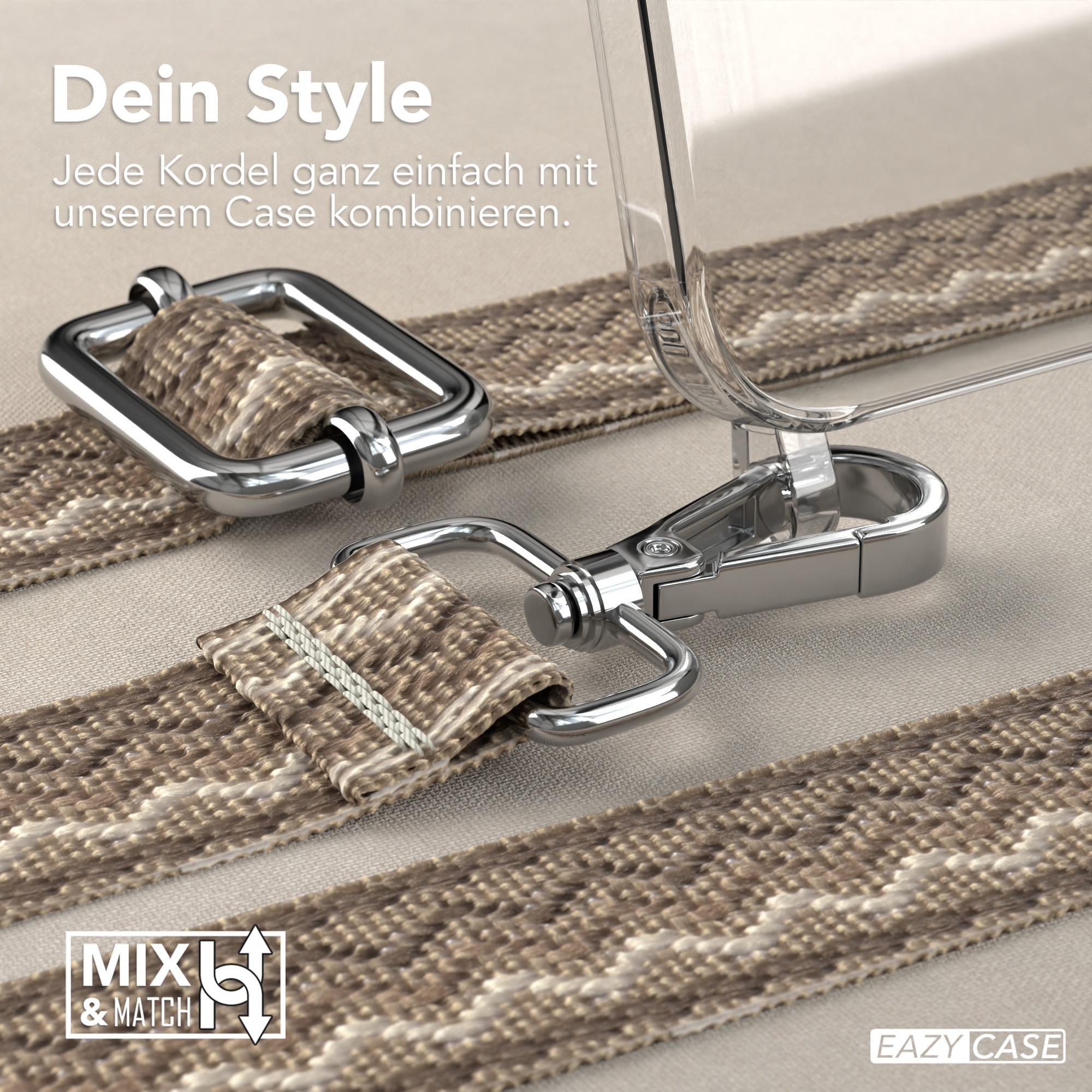 Handyband und Zubehör. Text: Eazy Case, Mix & Match.