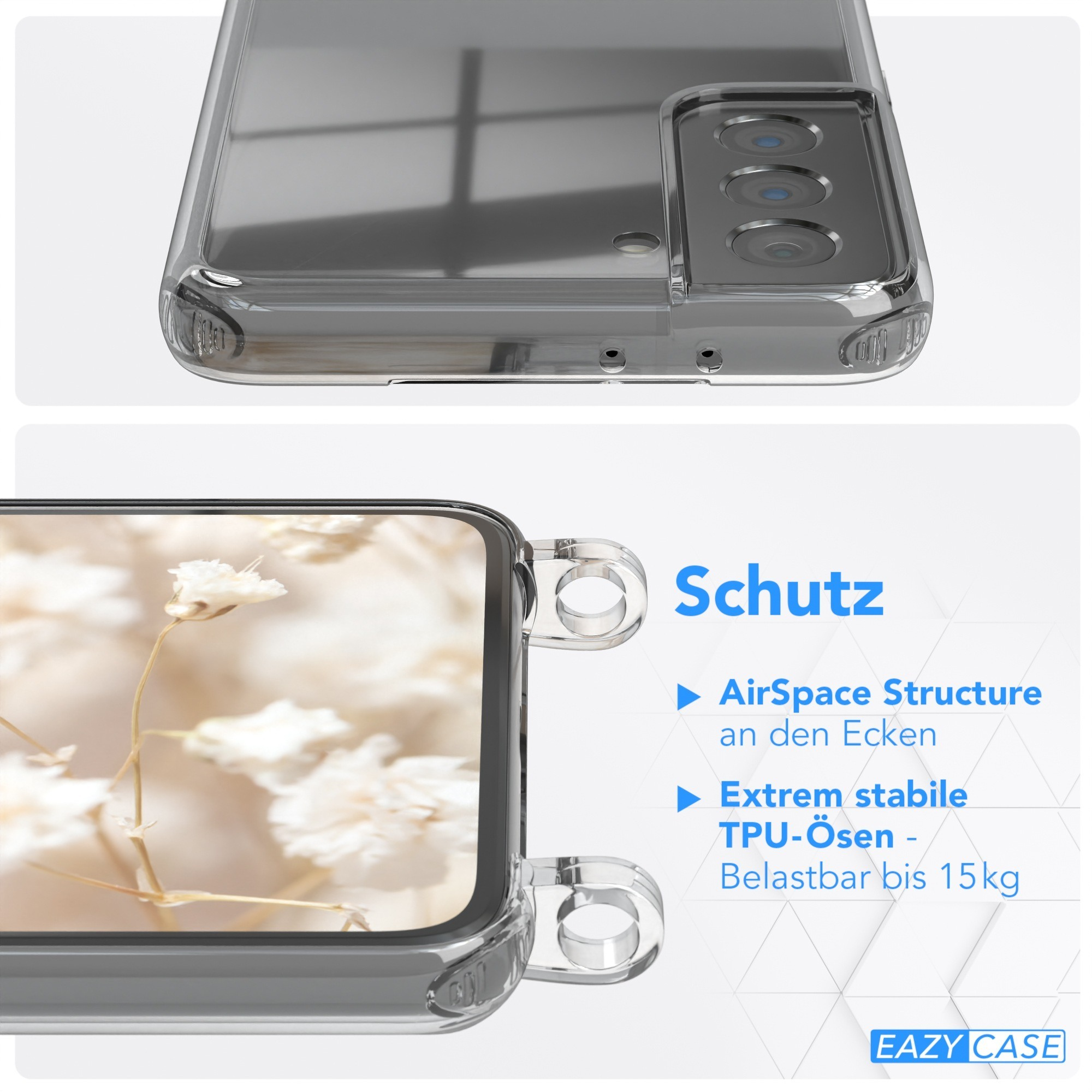 Nahaufnahme einer Handyhülle mit Details zu Design und Schutzfunktionen.