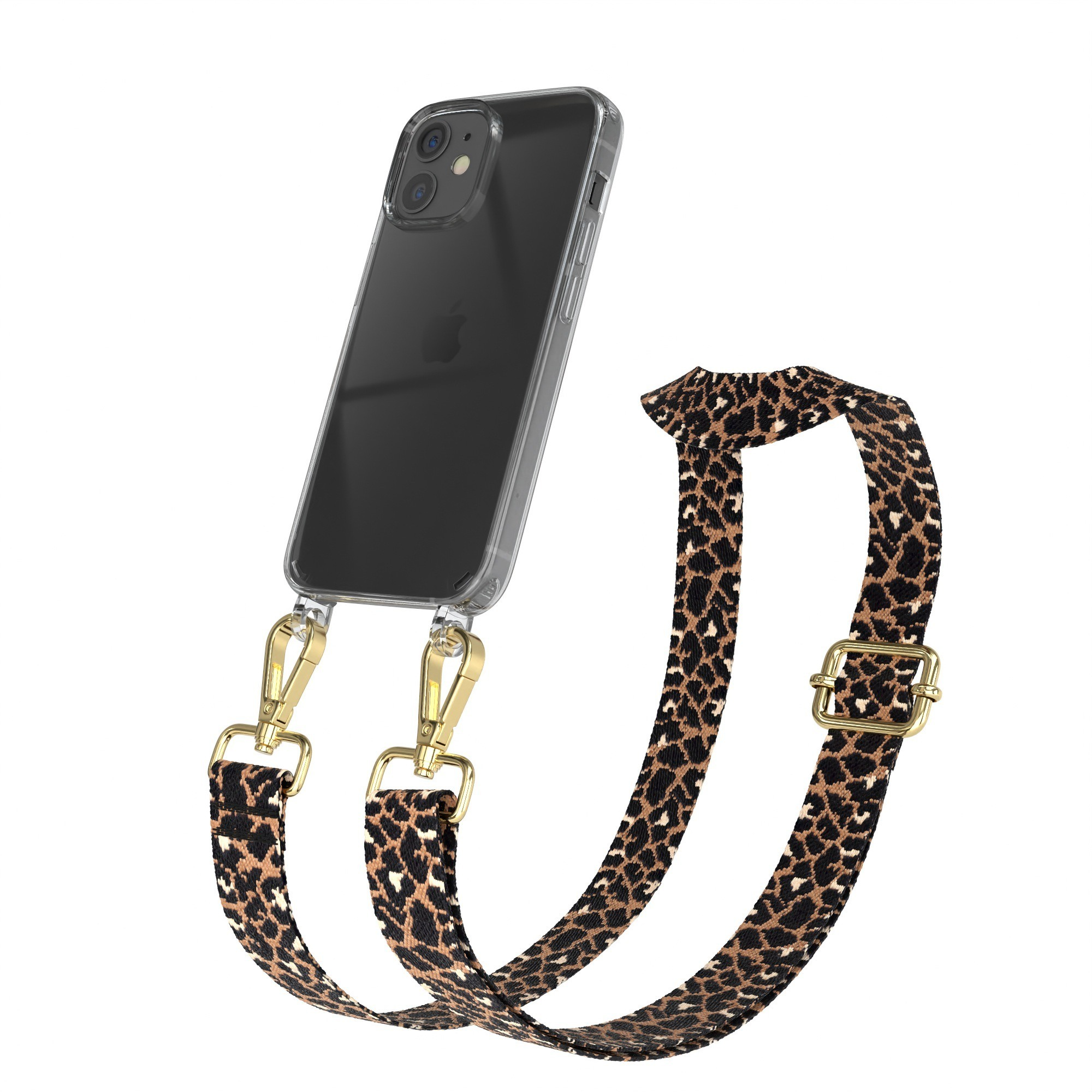 Transparente Handyhülle mit Leopardenmuster-Gurt.
