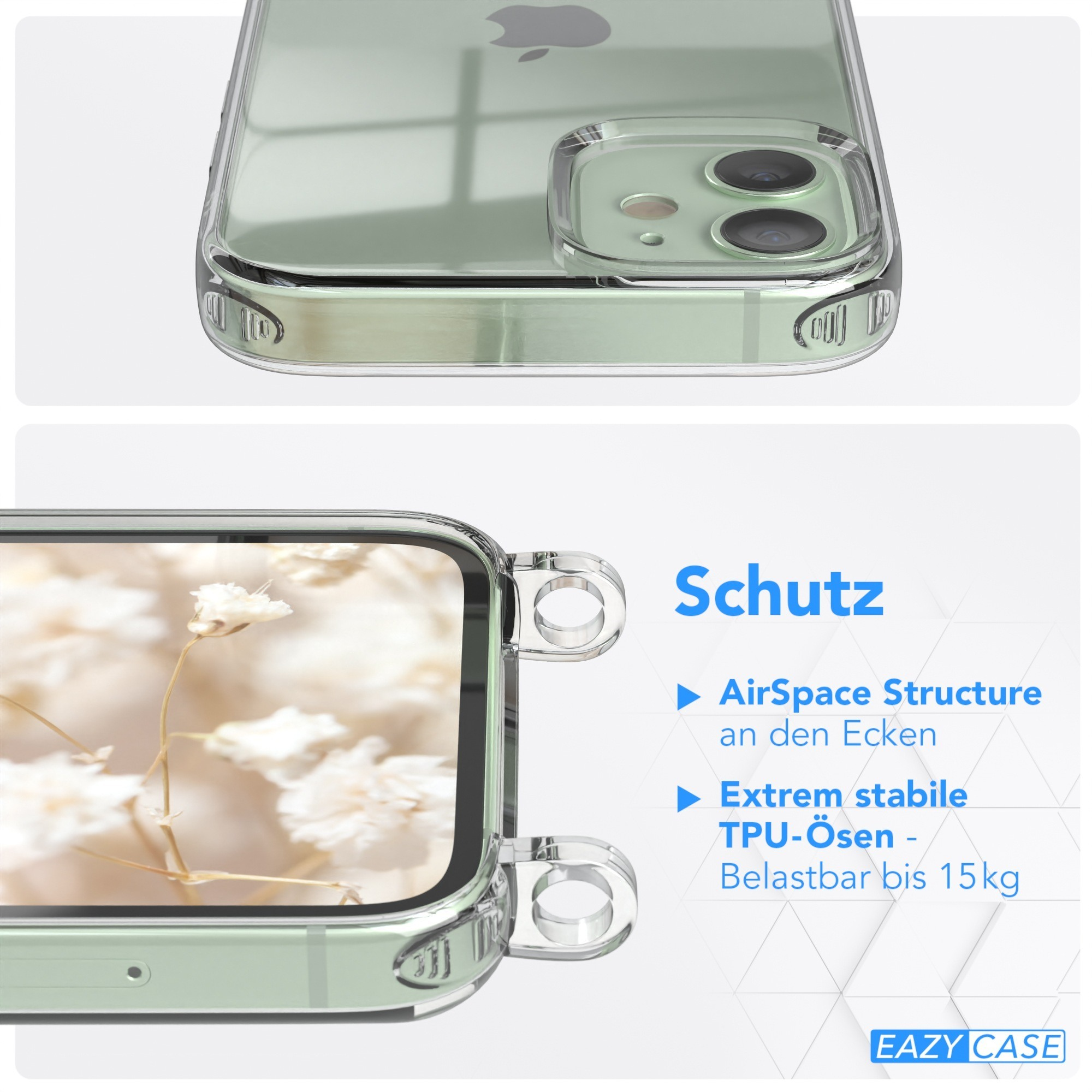 Nahaufnahme einer Handyhülle mit Details zu den Schutzfunktionen.
