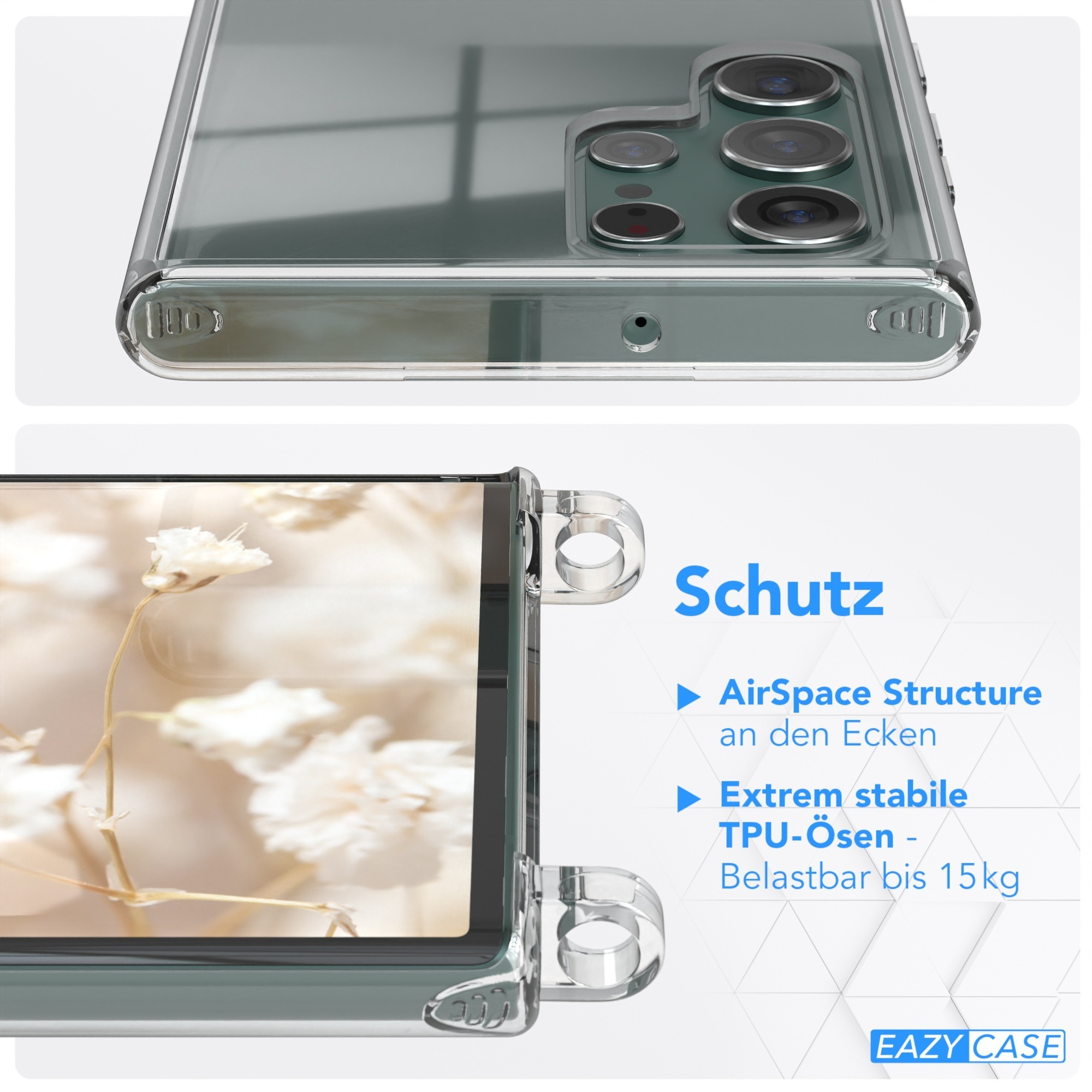 Eine Handyhülle, die das Telefon mit Nahaufnahmedetails zeigt.