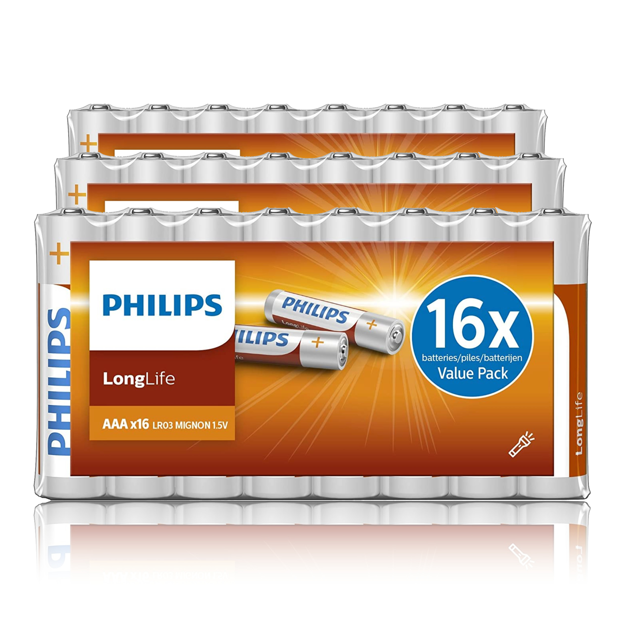 Pack of 16 Philips LongLife AAA batteries.