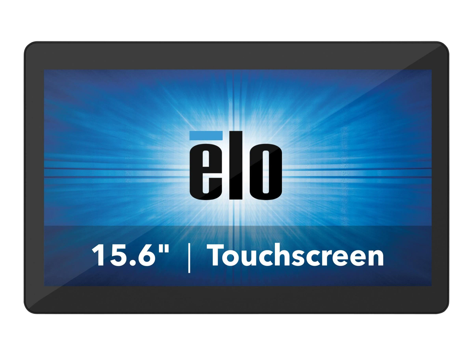Schwarzes Touchscreen-Display mit dem Wort 'elo' und dem Text '15.6" | Touchscreen'.