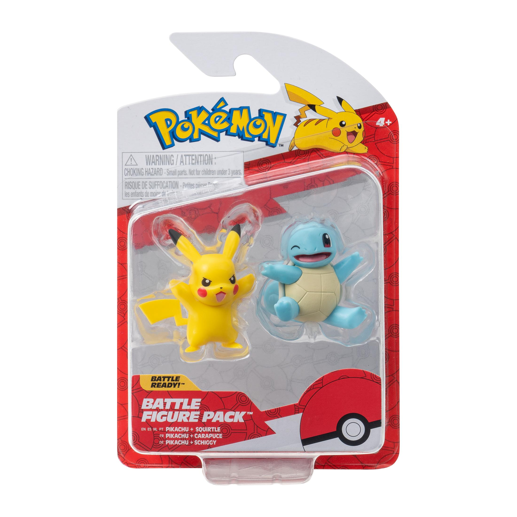 Pokémon-Figuren von Pikachu und Schiggy in einer Blisterpackung.