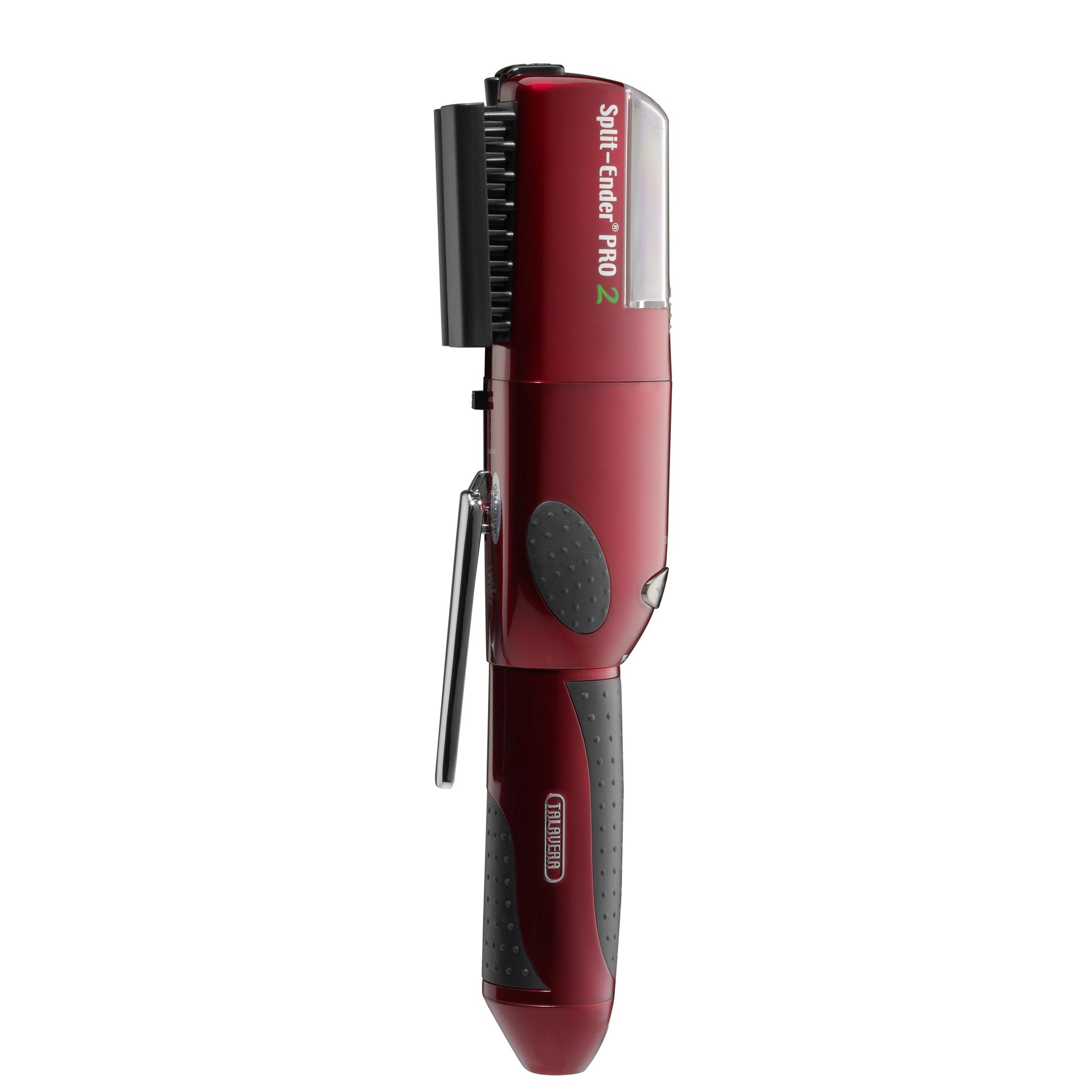 Rotes Haar-Splitting-Gerät. Text: Split-Ender PRO 2.