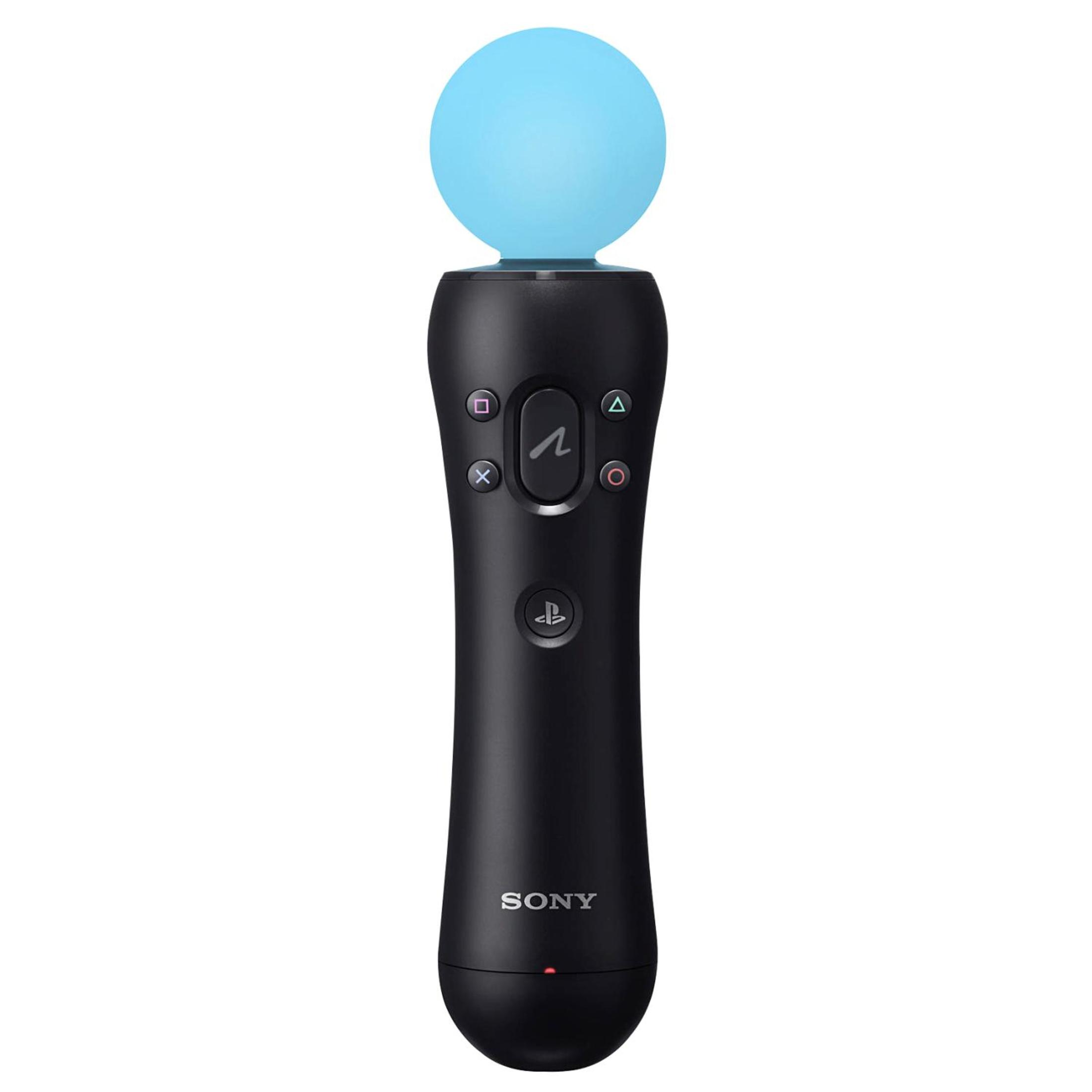 Schwarzer Playstation Move Controller mit einem blauen Orb an der Spitze.