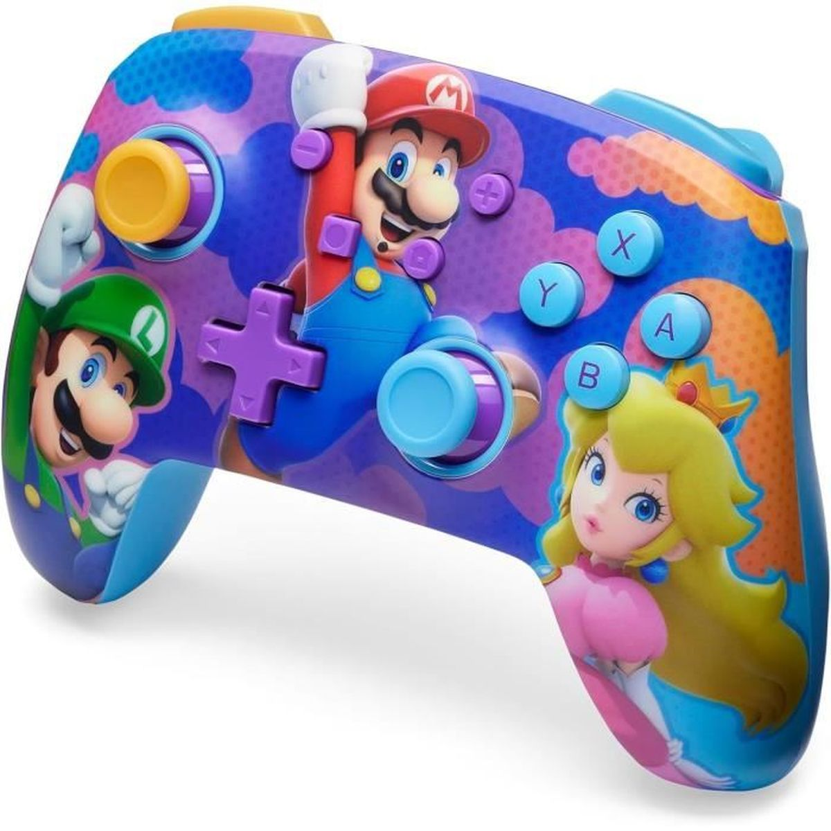 Kontroler z motywem Mario z Mario, Luigim i Peach.
