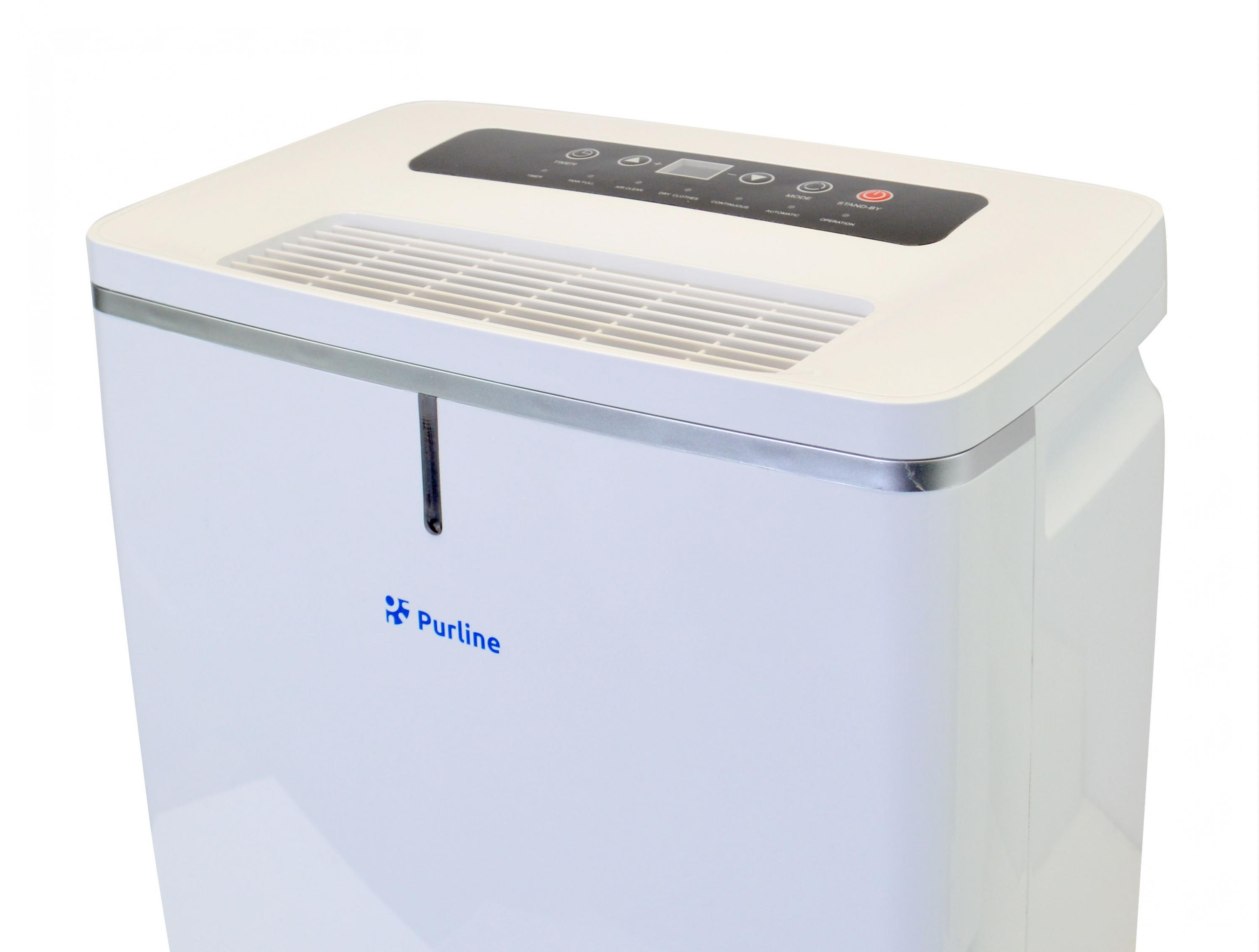 Purificatore d'aria bianco con pannello di controllo e logo Purline.