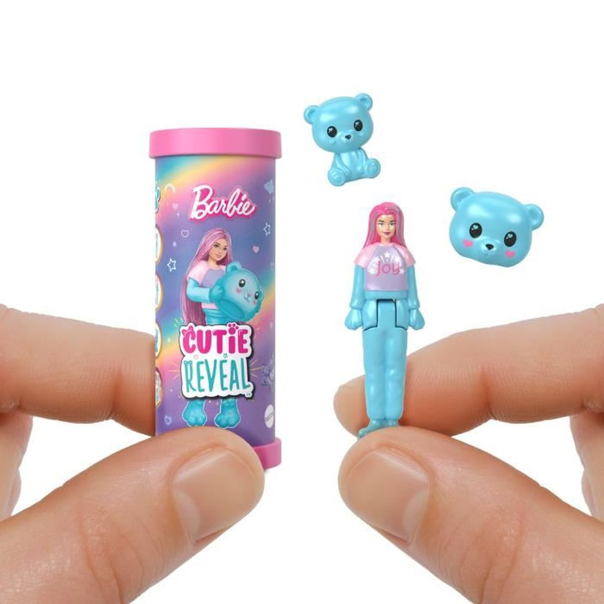Zabawka Barbie Cutie Reveal: lalka, figurki misia i opakowanie.