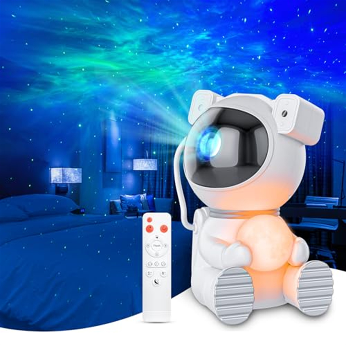 Astronautenprojektor mit Fernbedienung. Projiziert einen Sternenhimmel.