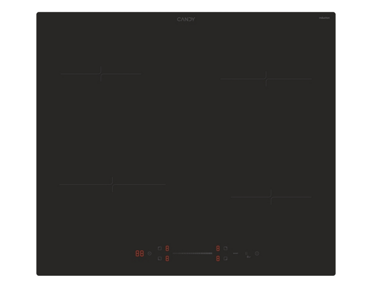 Czarna płyta indukcyjna Candy z czterema strefami grzewczymi.