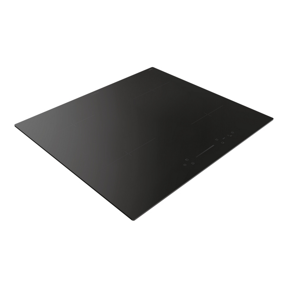 Czarna płyta indukcyjna. Cztery palniki są widoczne na powierzchni.