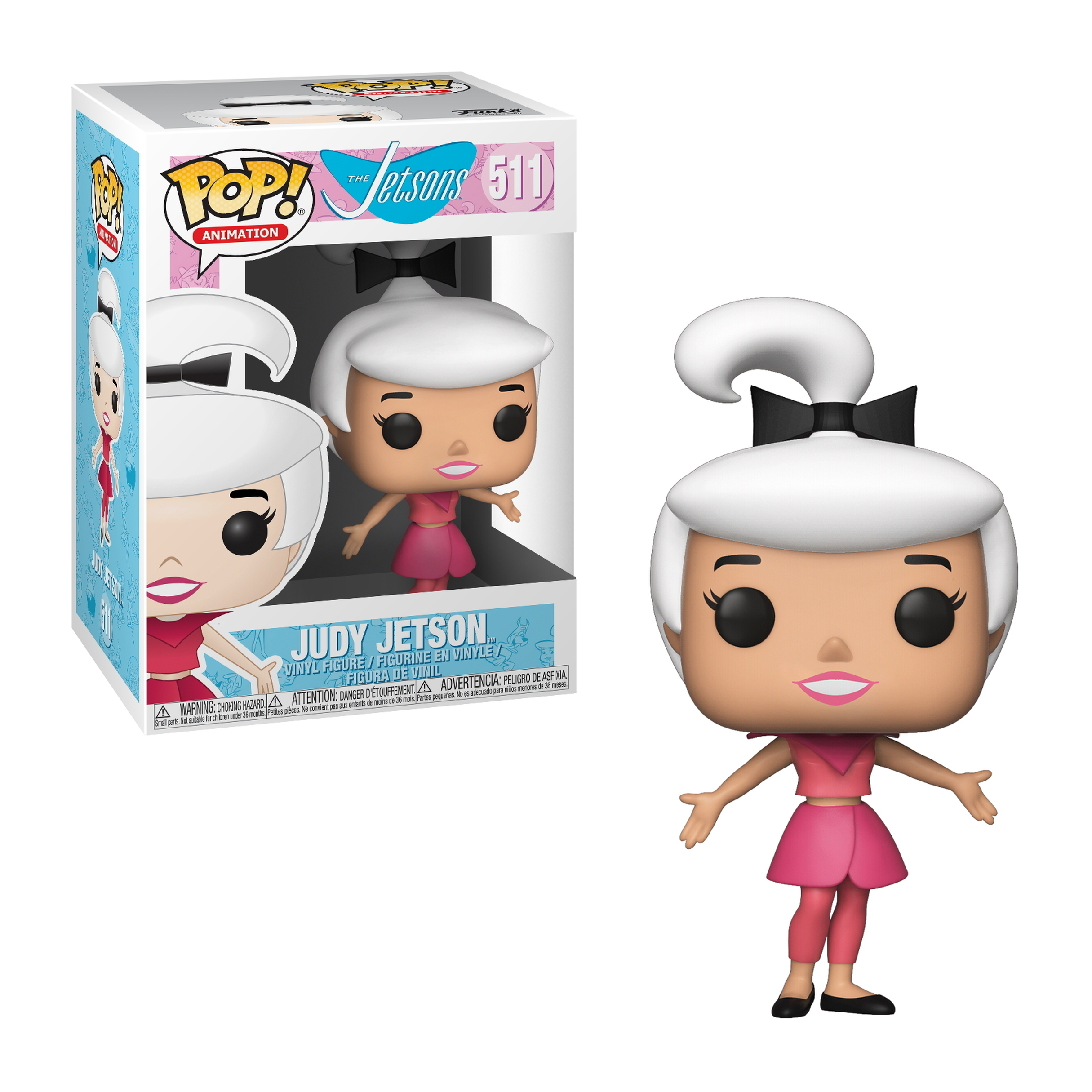 Funko Pop Figur von Judy Jetson aus The Jetsons, in einer Box und draußen.
