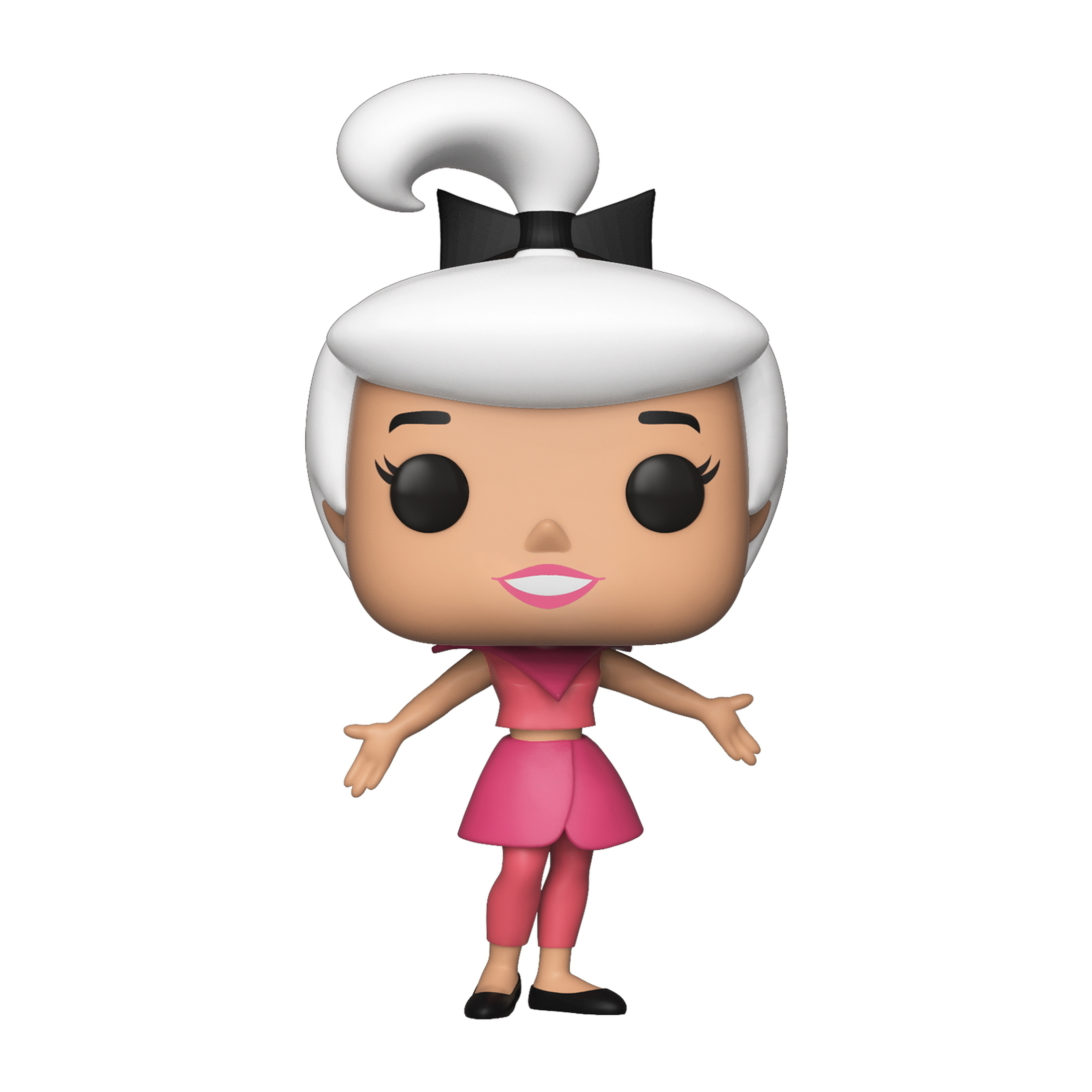 Funko Pop Figur von Jane Jetson mit weißem Haar, schwarzer Schleife, rosa Outfit und schwarzen Schuhen.