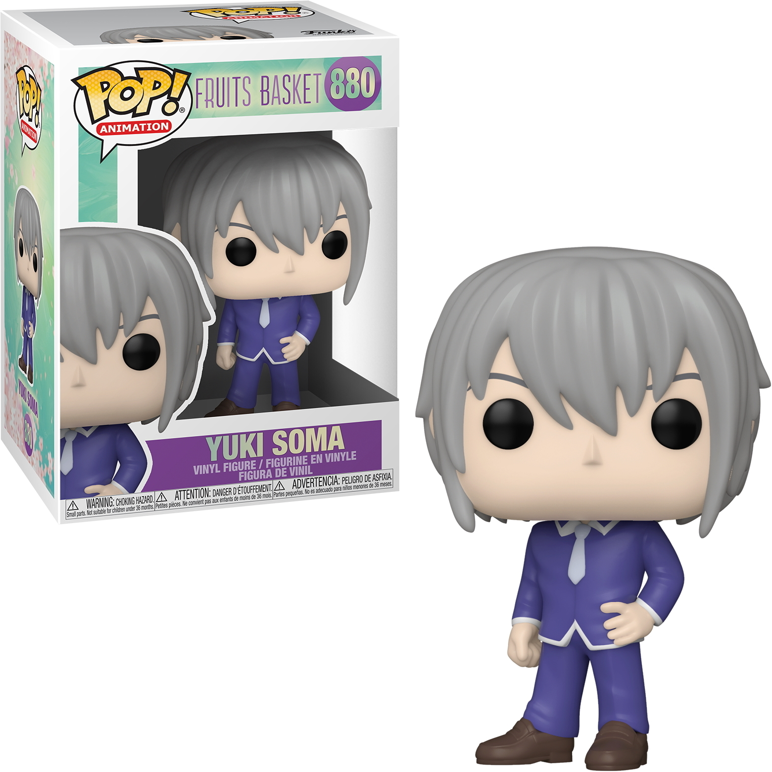 Funko Pop Figur von Yuki Soma aus Fruits Basket. Die Figur hat graue Haare und einen blauen Anzug.