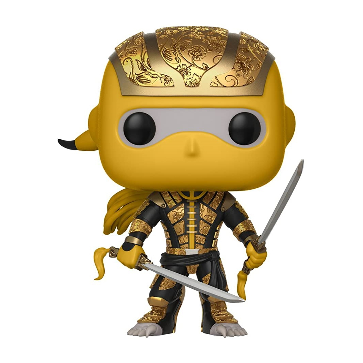 Funko Pop Figur einer goldenen Ninja-Figur, die zwei Schwerter hält.