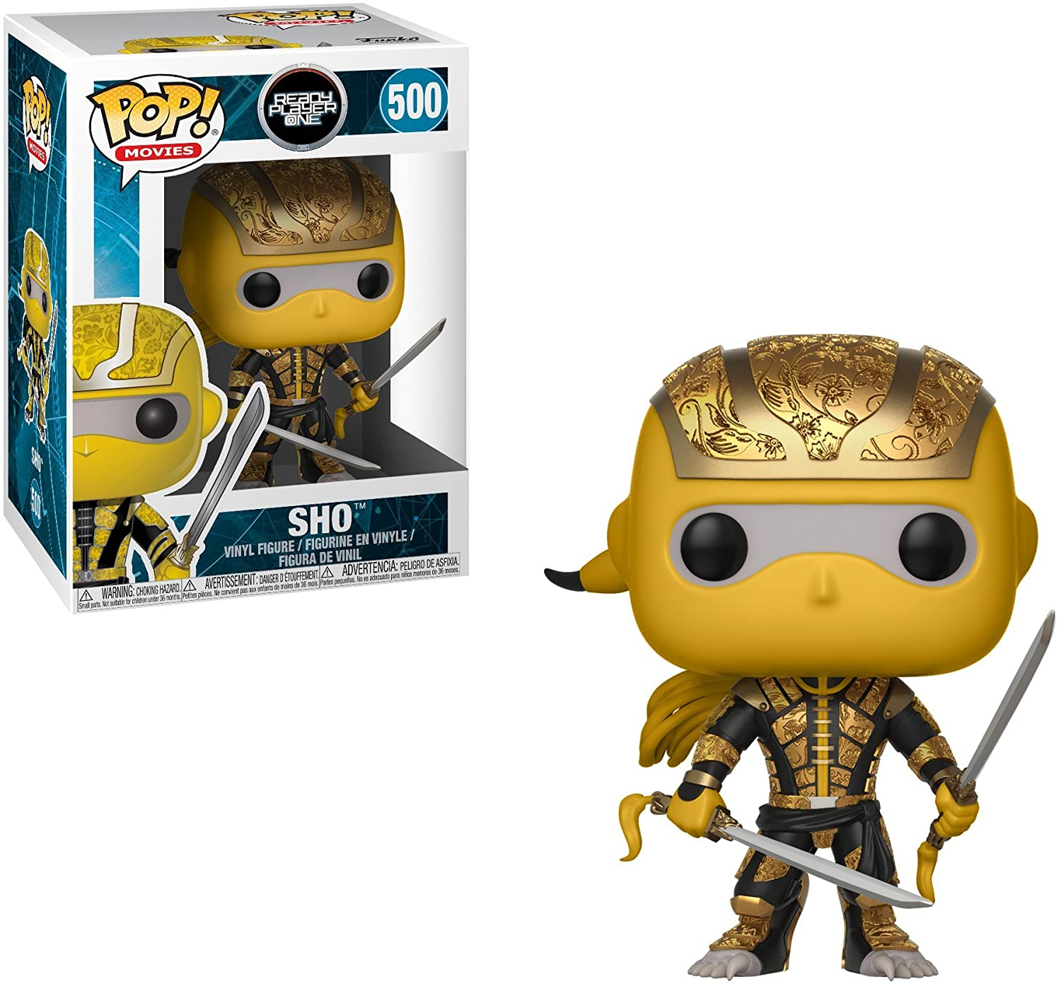 Funko Pop Figur von 'Sho' aus Ready Player One. Gelbe und schwarze Rüstung, Schwerter haltend.