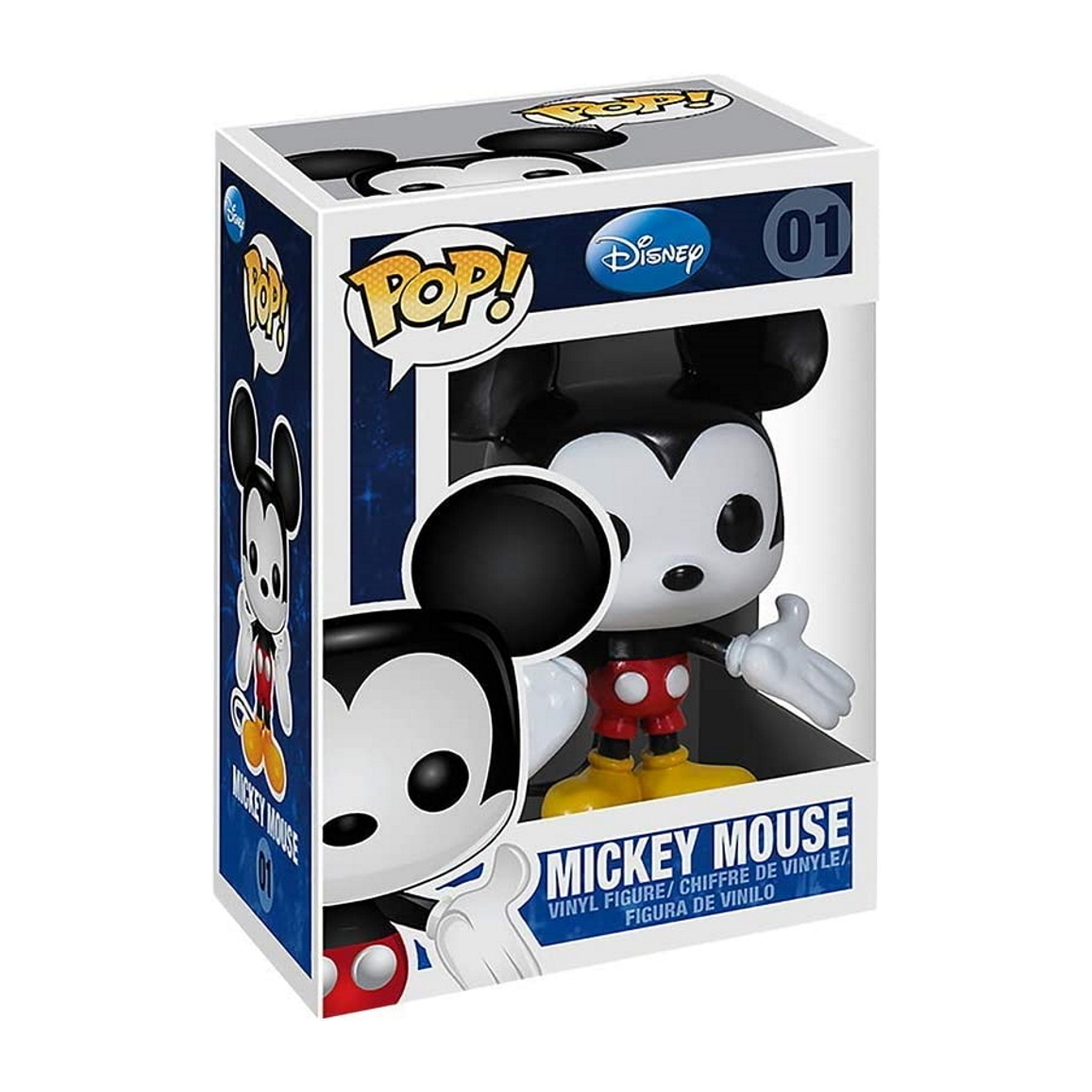 Figura di Topolino in una scatola. La scatola ha immagini di Topolino.