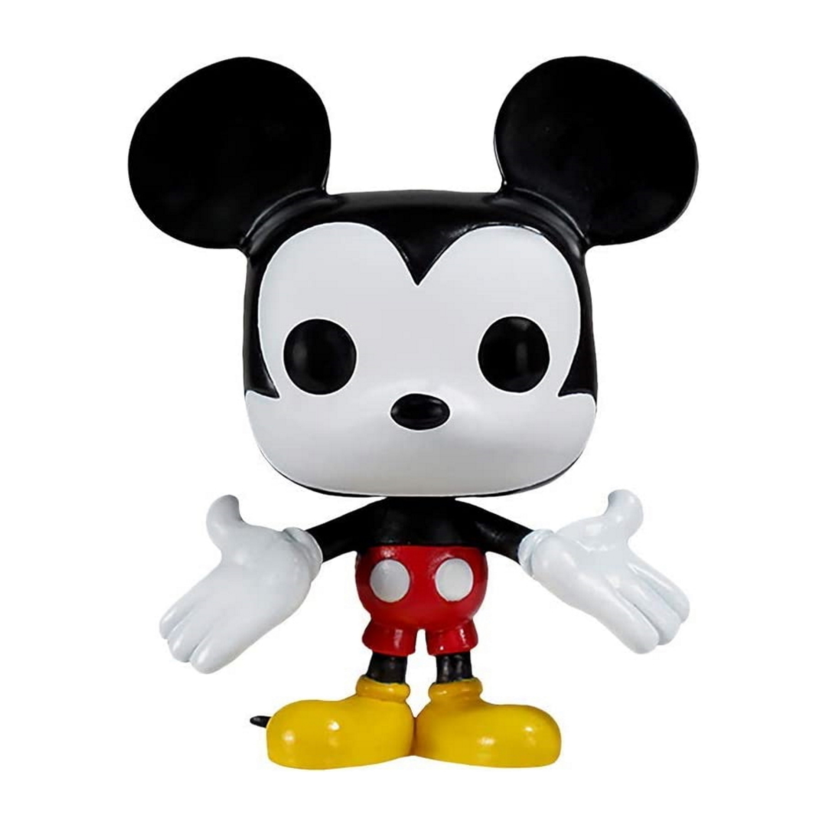 Figura Funko Pop di Topolino. Mickey è in piedi a braccia aperte, indossa pantaloncini rossi, scarpe gialle e guanti bianchi.